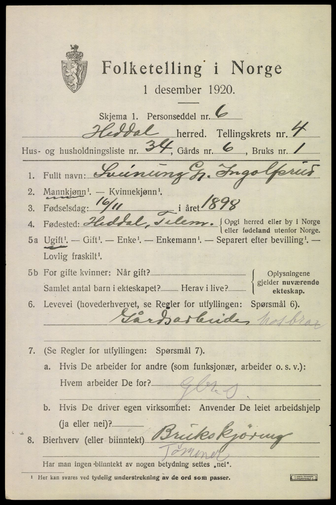 SAKO, 1920 census for Heddal, 1920, p. 4802