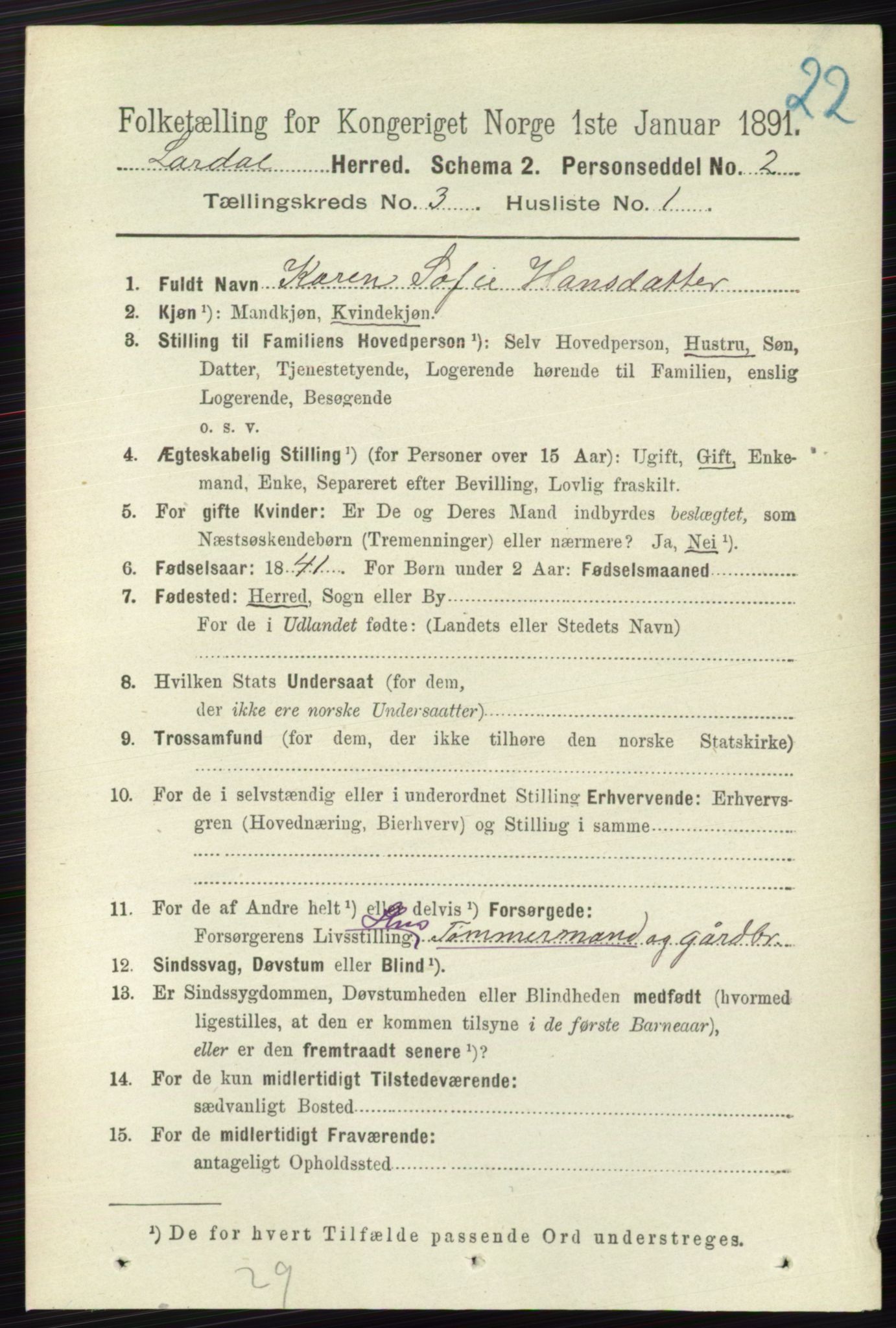 RA, 1891 census for 0728 Lardal, 1891, p. 1328