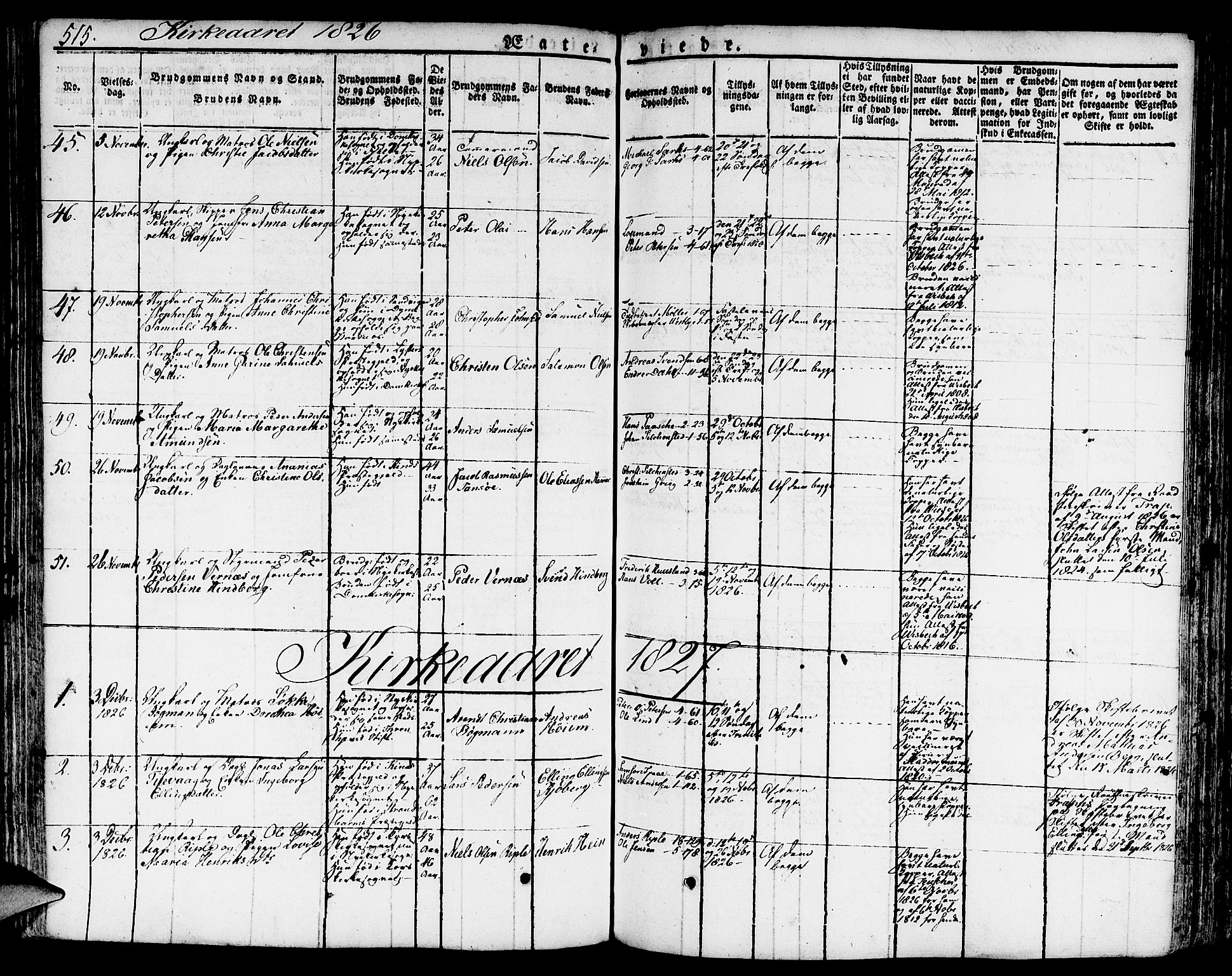 Nykirken Sokneprestembete, SAB/A-77101/H/Hab: Parish register (copy) no. A 5II, 1821-1843, p. 515