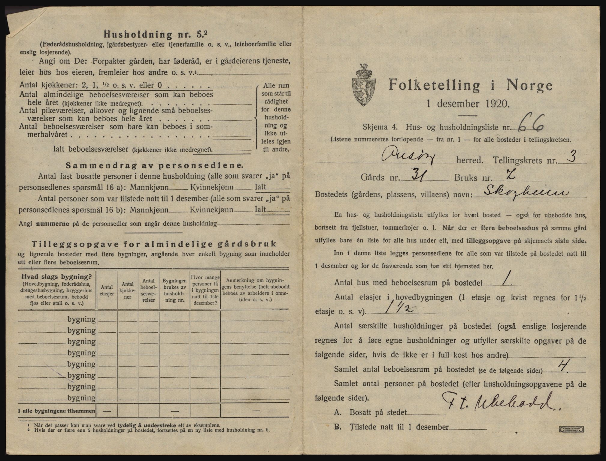 SAO, 1920 census for Onsøy, 1920, p. 420