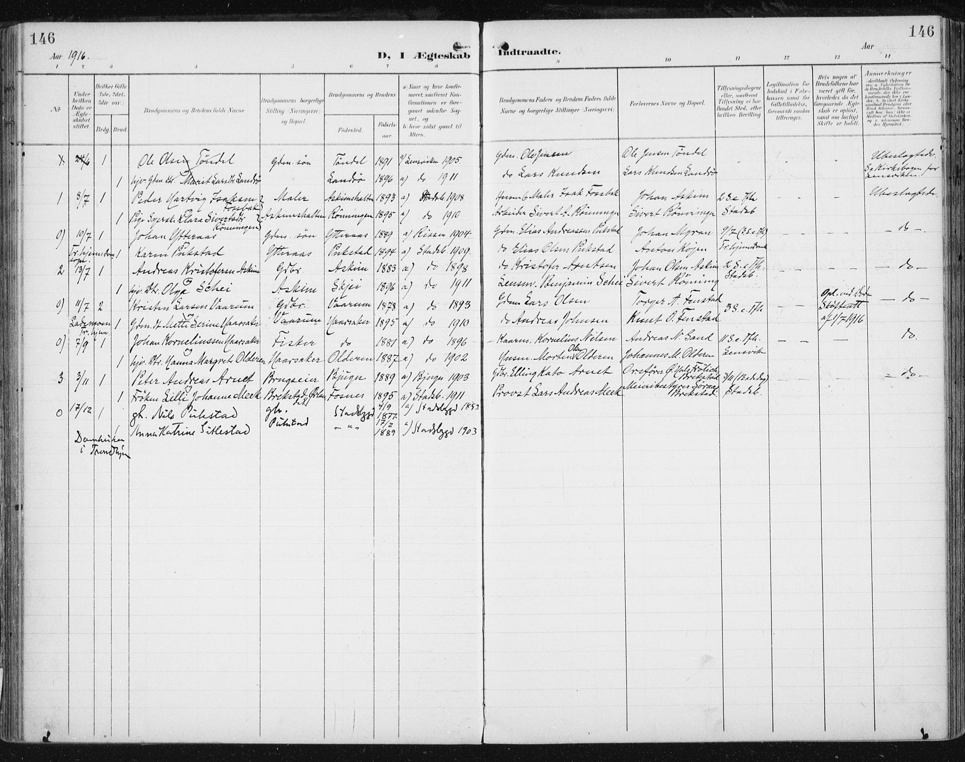 Ministerialprotokoller, klokkerbøker og fødselsregistre - Sør-Trøndelag, SAT/A-1456/646/L0616: Parish register (official) no. 646A14, 1900-1918, p. 146