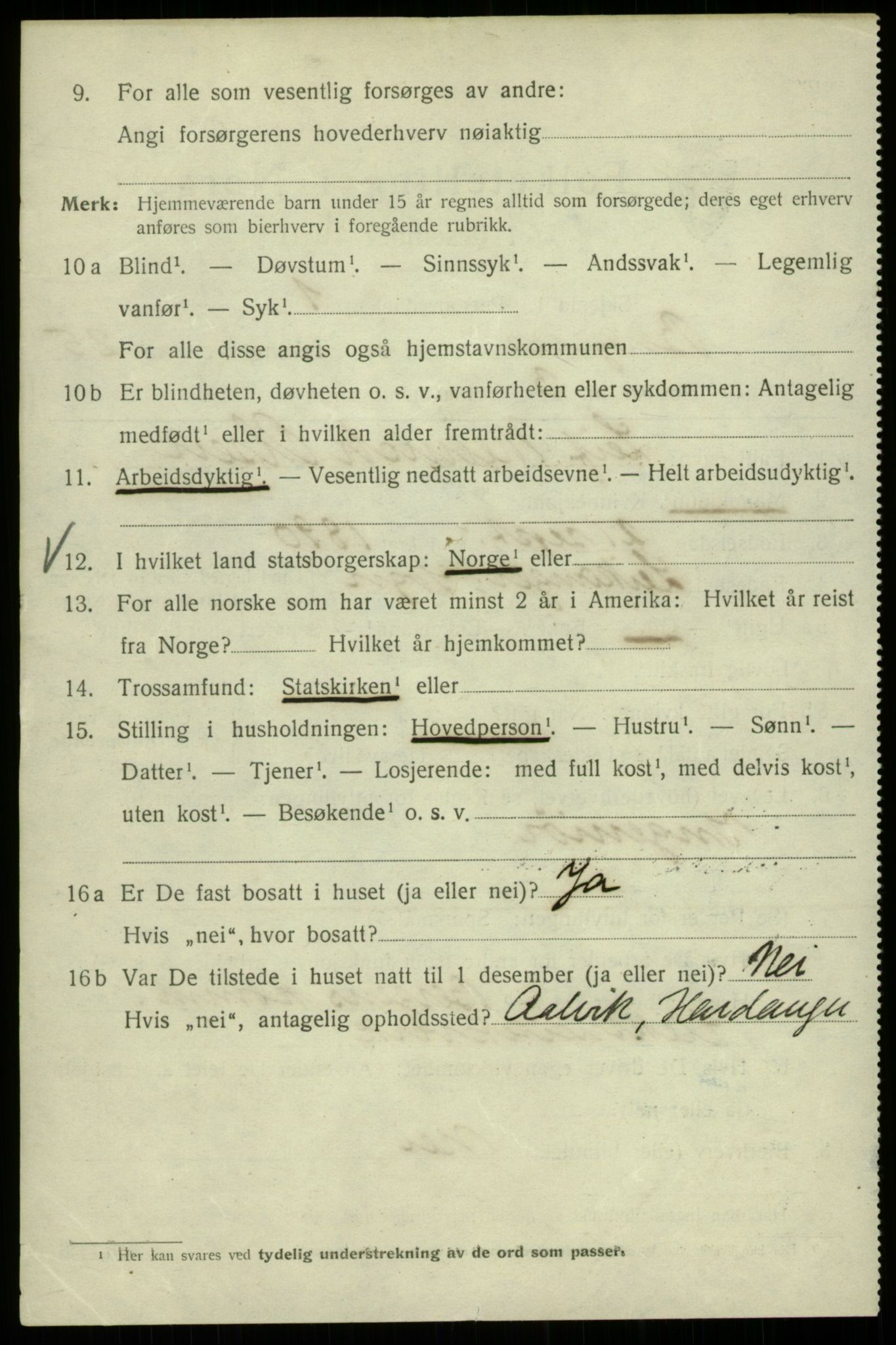 SAB, 1920 census for Bergen, 1920, p. 89010