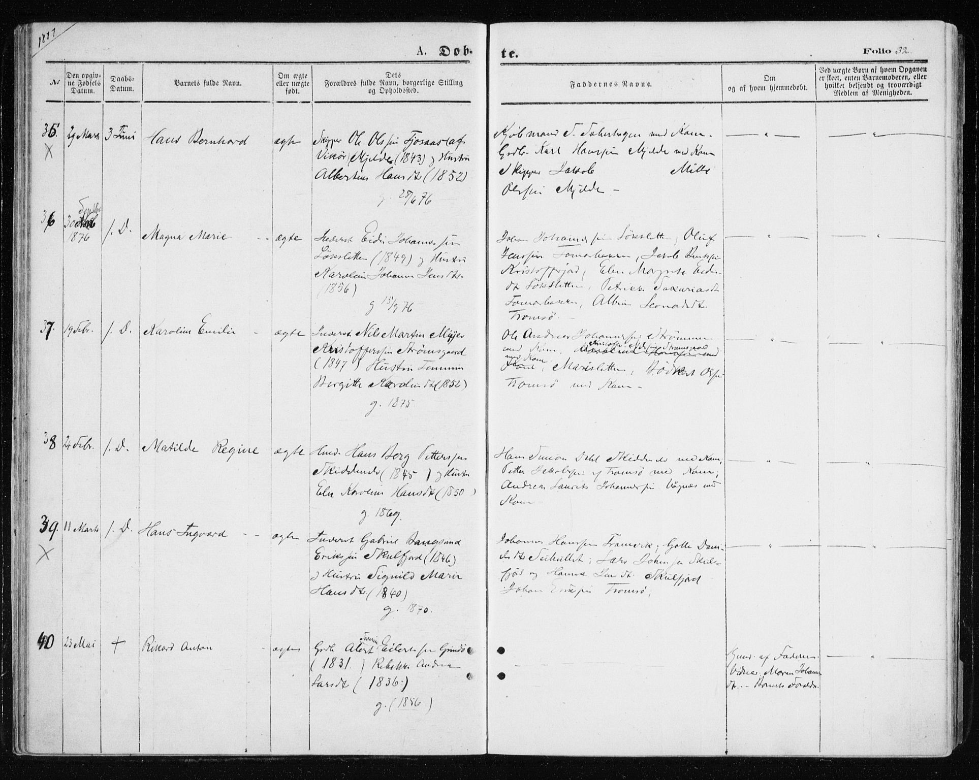 Tromsøysund sokneprestkontor, AV/SATØ-S-1304/G/Ga/L0003kirke: Parish register (official) no. 3, 1875-1880, p. 32