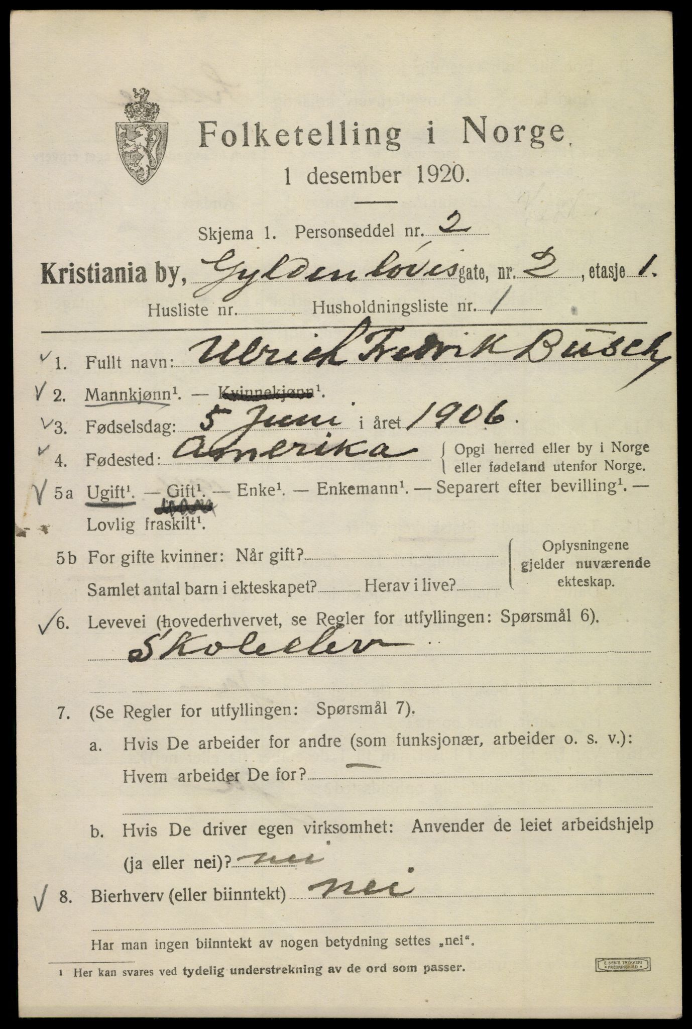 SAO, 1920 census for Kristiania, 1920, p. 261535