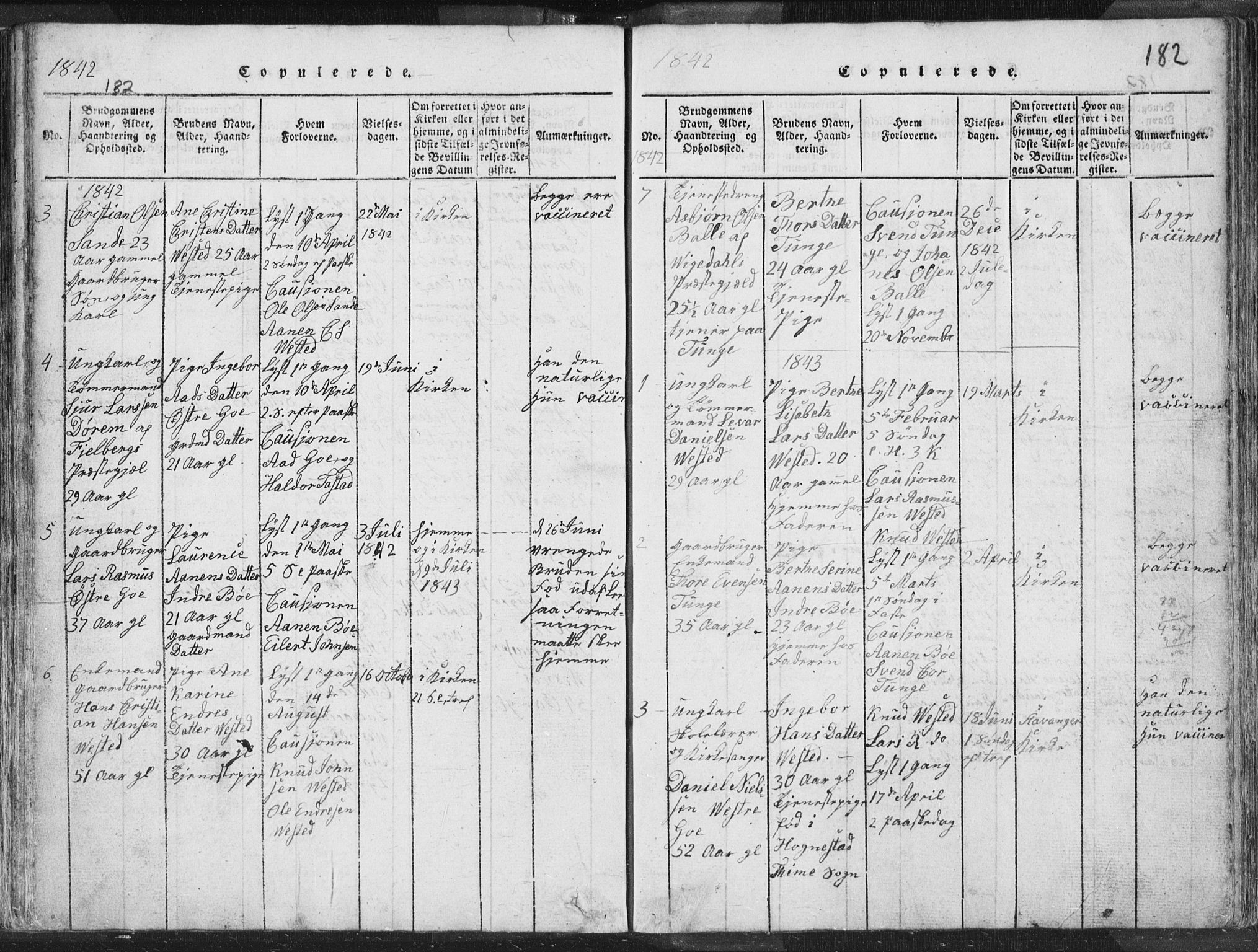 Hetland sokneprestkontor, AV/SAST-A-101826/30/30BA/L0001: Parish register (official) no. A 1, 1816-1856, p. 182