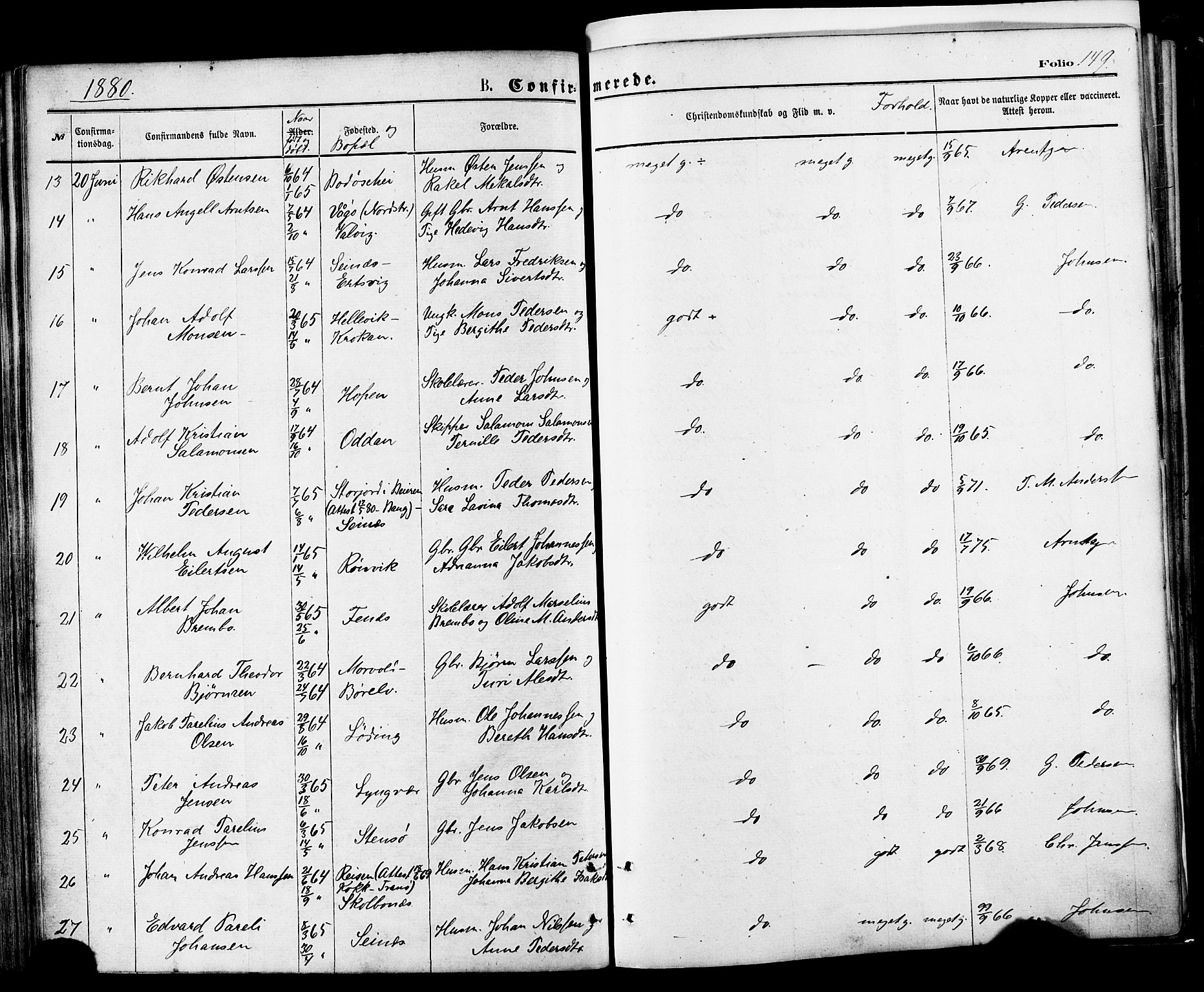 Ministerialprotokoller, klokkerbøker og fødselsregistre - Nordland, SAT/A-1459/801/L0009: Parish register (official) no. 801A09, 1876-1883, p. 149