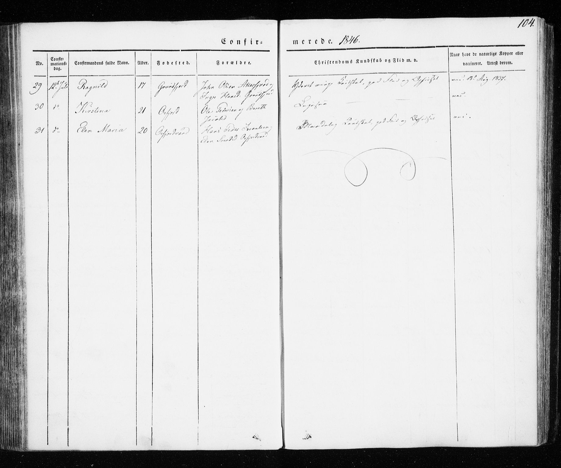 Skjervøy sokneprestkontor, SATØ/S-1300/H/Ha/Haa/L0005kirke: Parish register (official) no. 5, 1838-1847, p. 104