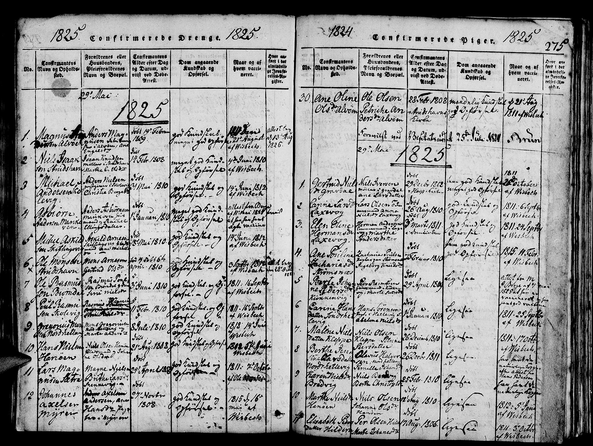 Askøy Sokneprestembete, SAB/A-74101/H/Ha/Haa/Haaa/L0003: Parish register (official) no. A 3, 1815-1825, p. 275