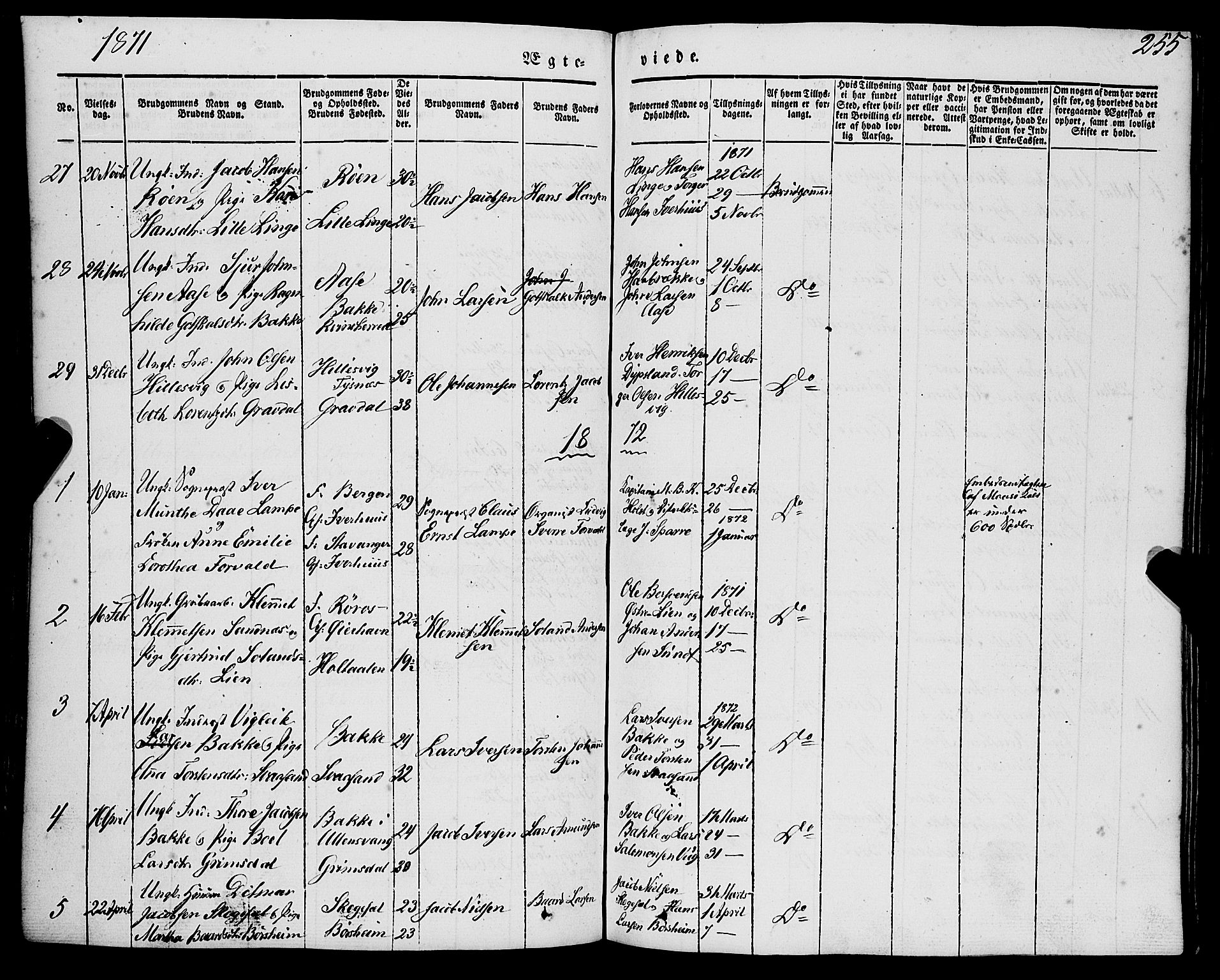 Strandebarm sokneprestembete, SAB/A-78401/H/Haa: Parish register (official) no. A 7, 1844-1872, p. 255