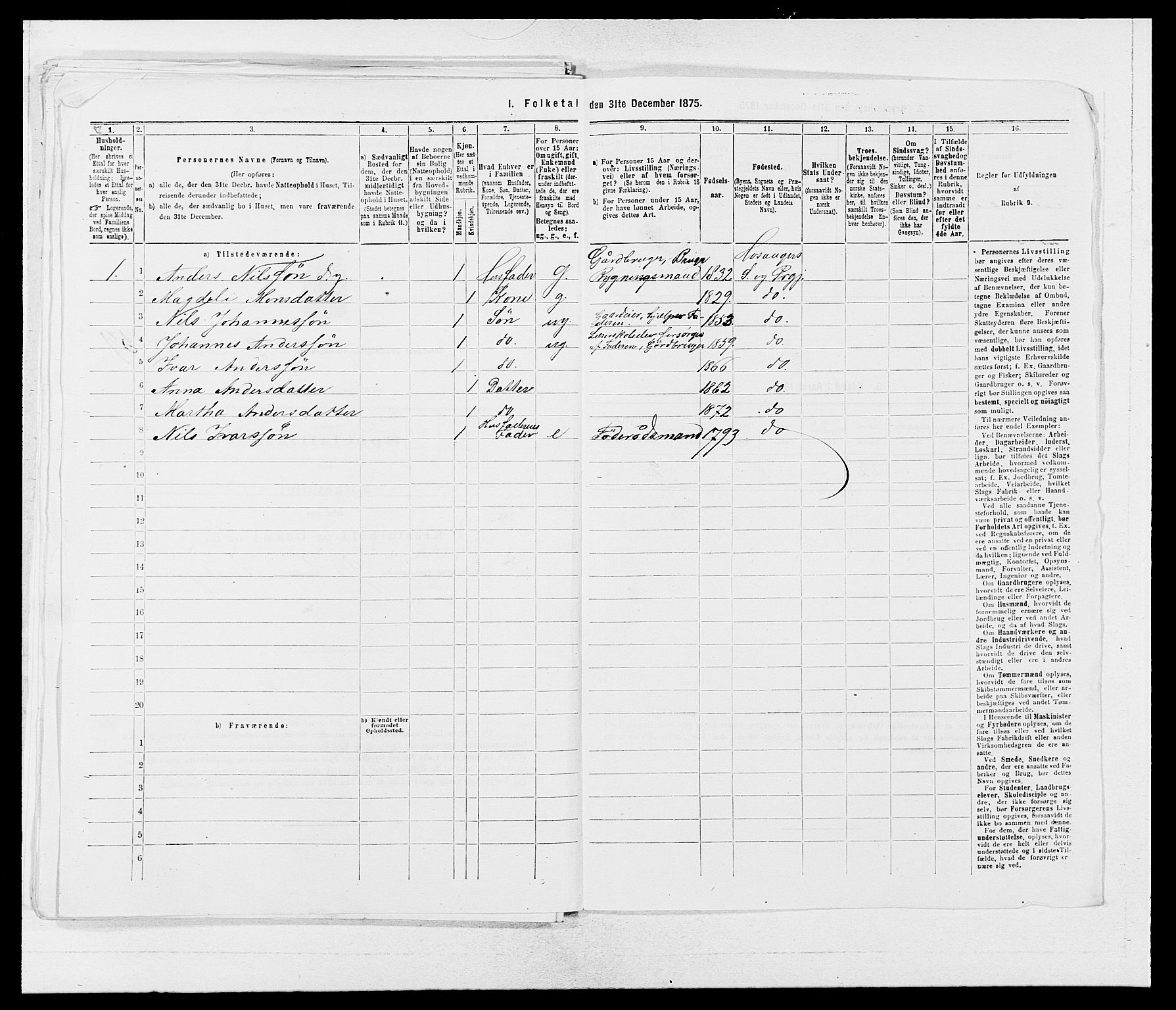 SAB, 1875 census for 1253P Hosanger, 1875, p. 272