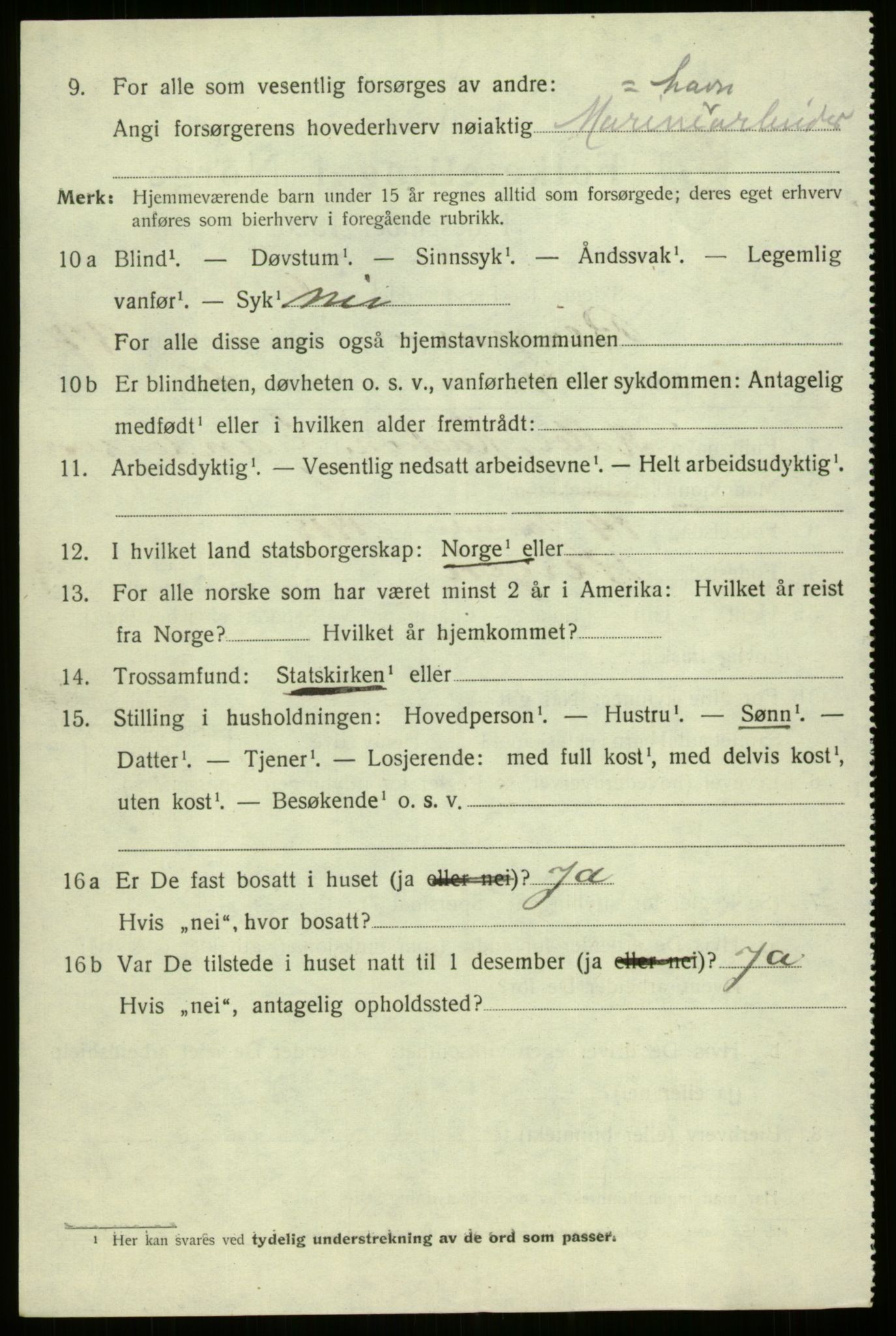 SAB, 1920 census for Bergen, 1920, p. 171030