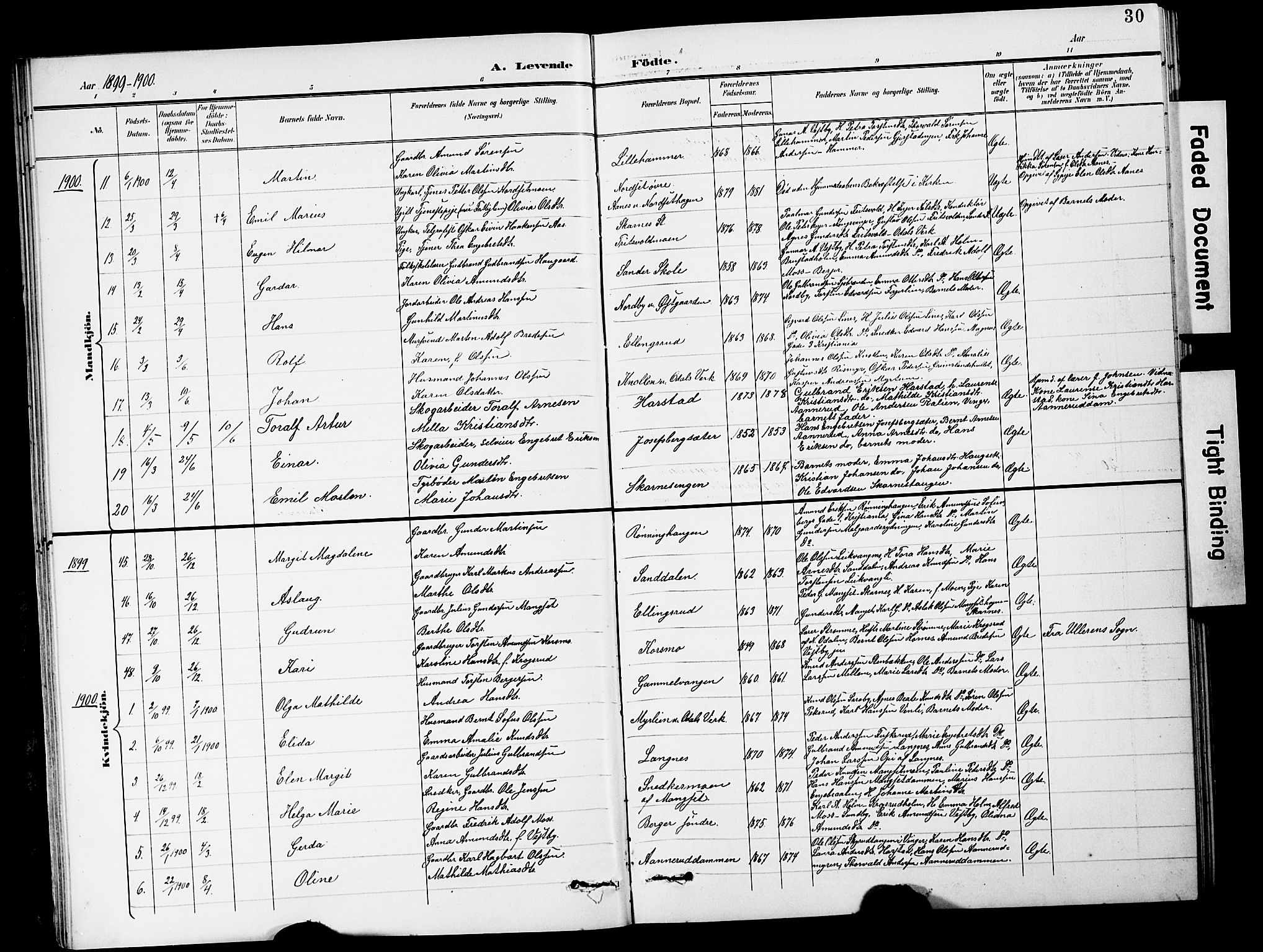 Sør-Odal prestekontor, AV/SAH-PREST-030/H/Ha/Hab/L0001: Parish register (copy) no. 1, 1895-1902, p. 30