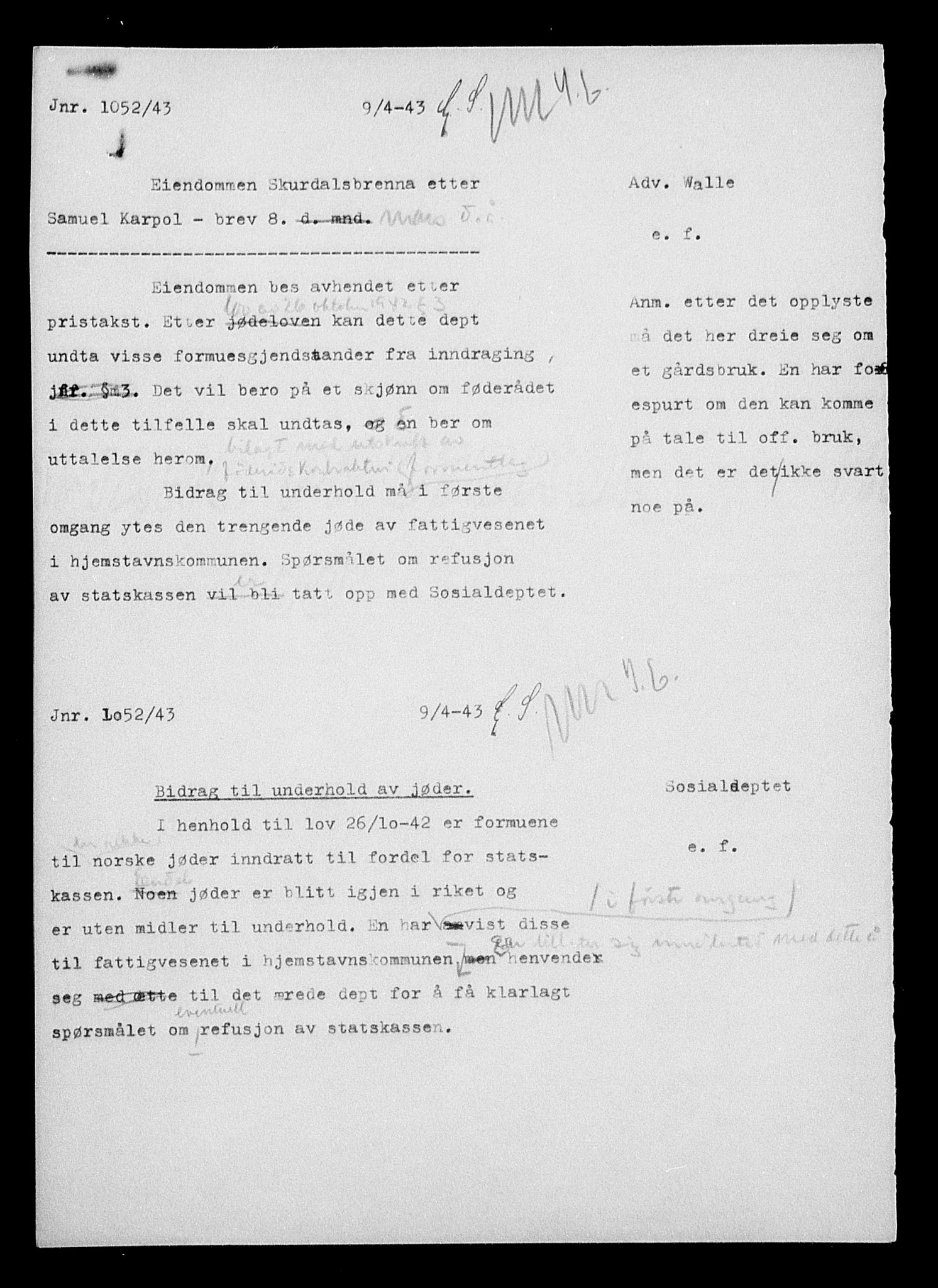 Justisdepartementet, Tilbakeføringskontoret for inndratte formuer, AV/RA-S-1564/H/Hc/Hcc/L0949: --, 1945-1947, p. 709
