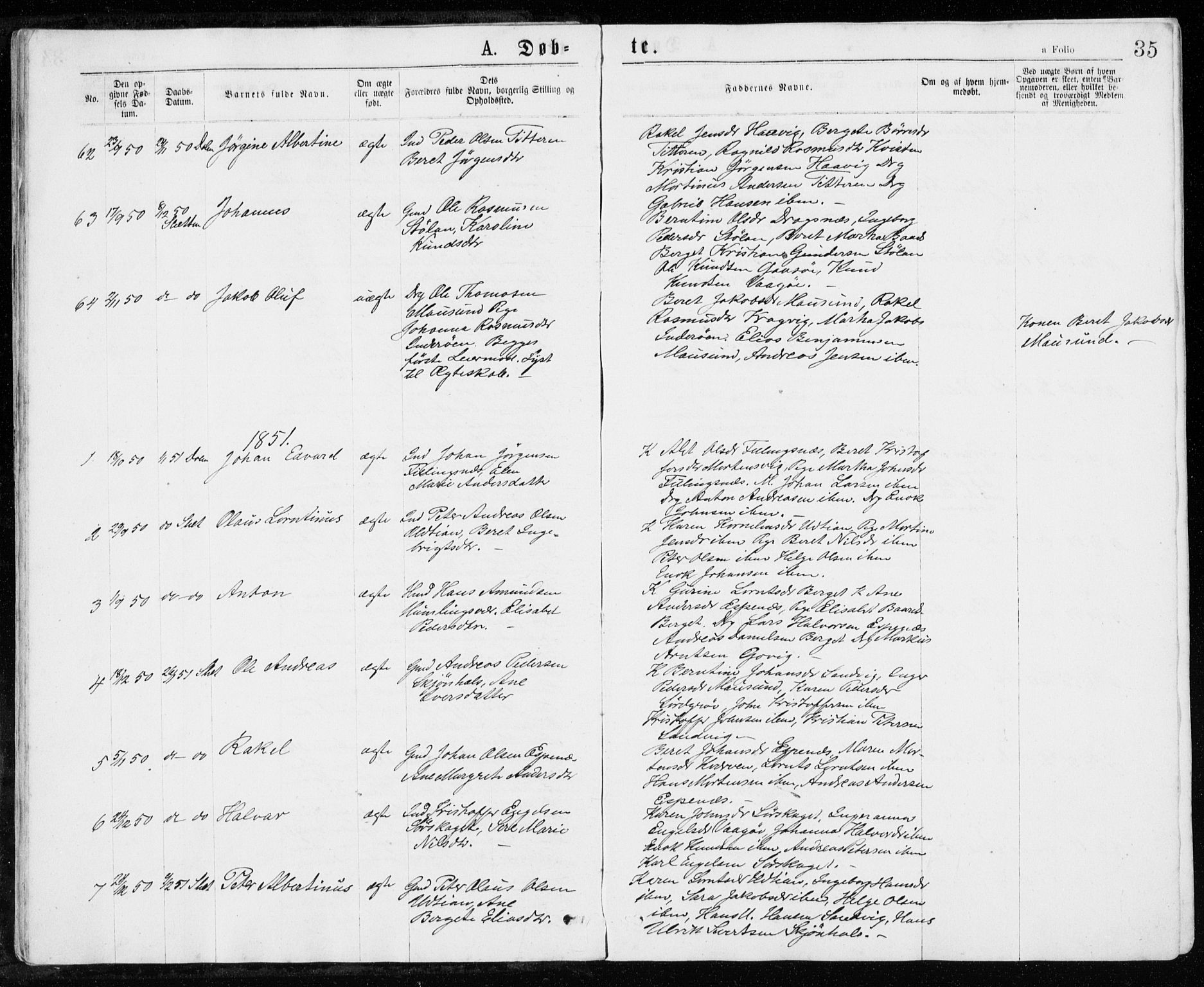 Ministerialprotokoller, klokkerbøker og fødselsregistre - Sør-Trøndelag, SAT/A-1456/640/L0576: Parish register (official) no. 640A01, 1846-1876, p. 35