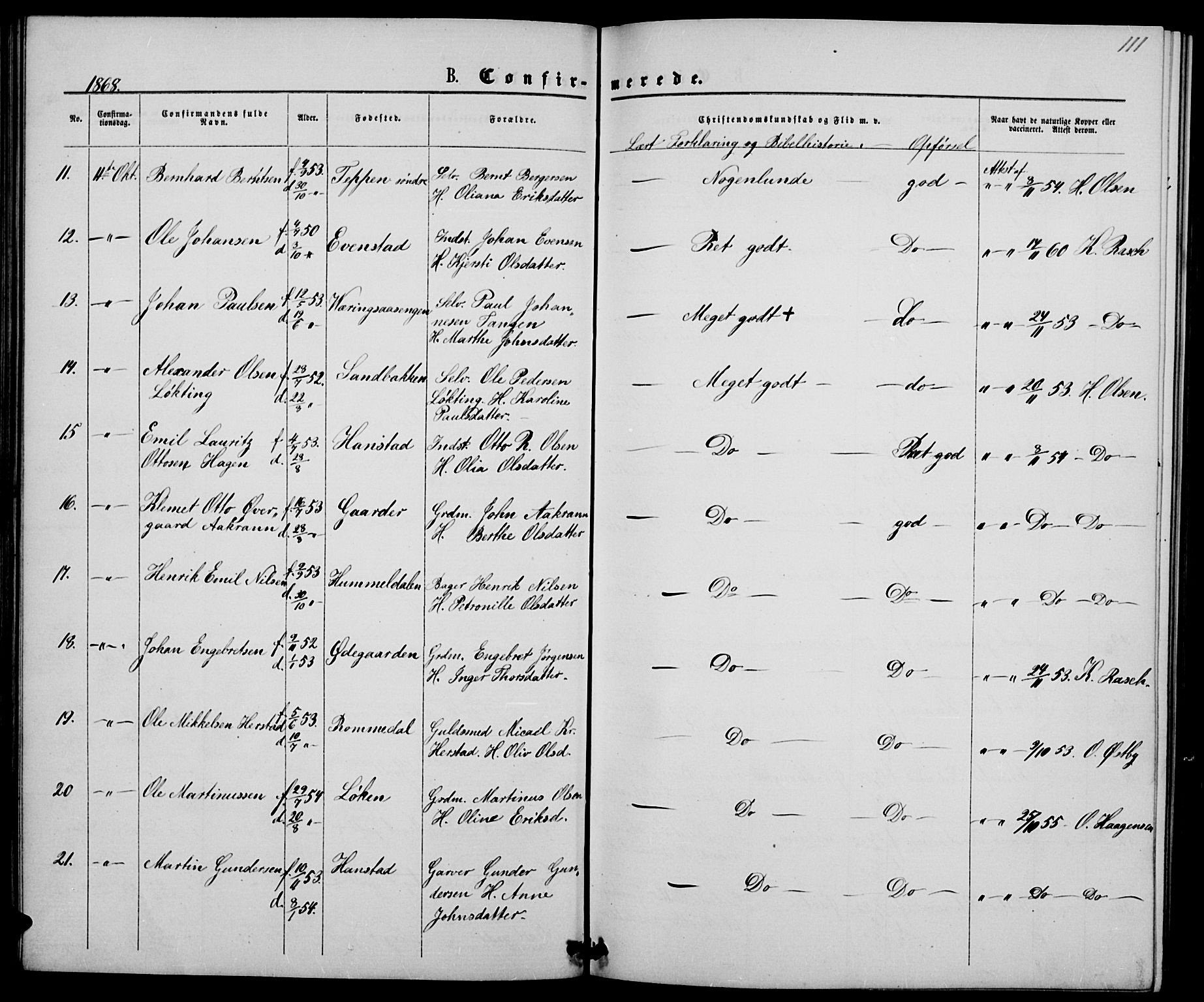 Elverum prestekontor, AV/SAH-PREST-044/H/Ha/Hab/L0004: Parish register (copy) no. 4, 1866-1874, p. 111