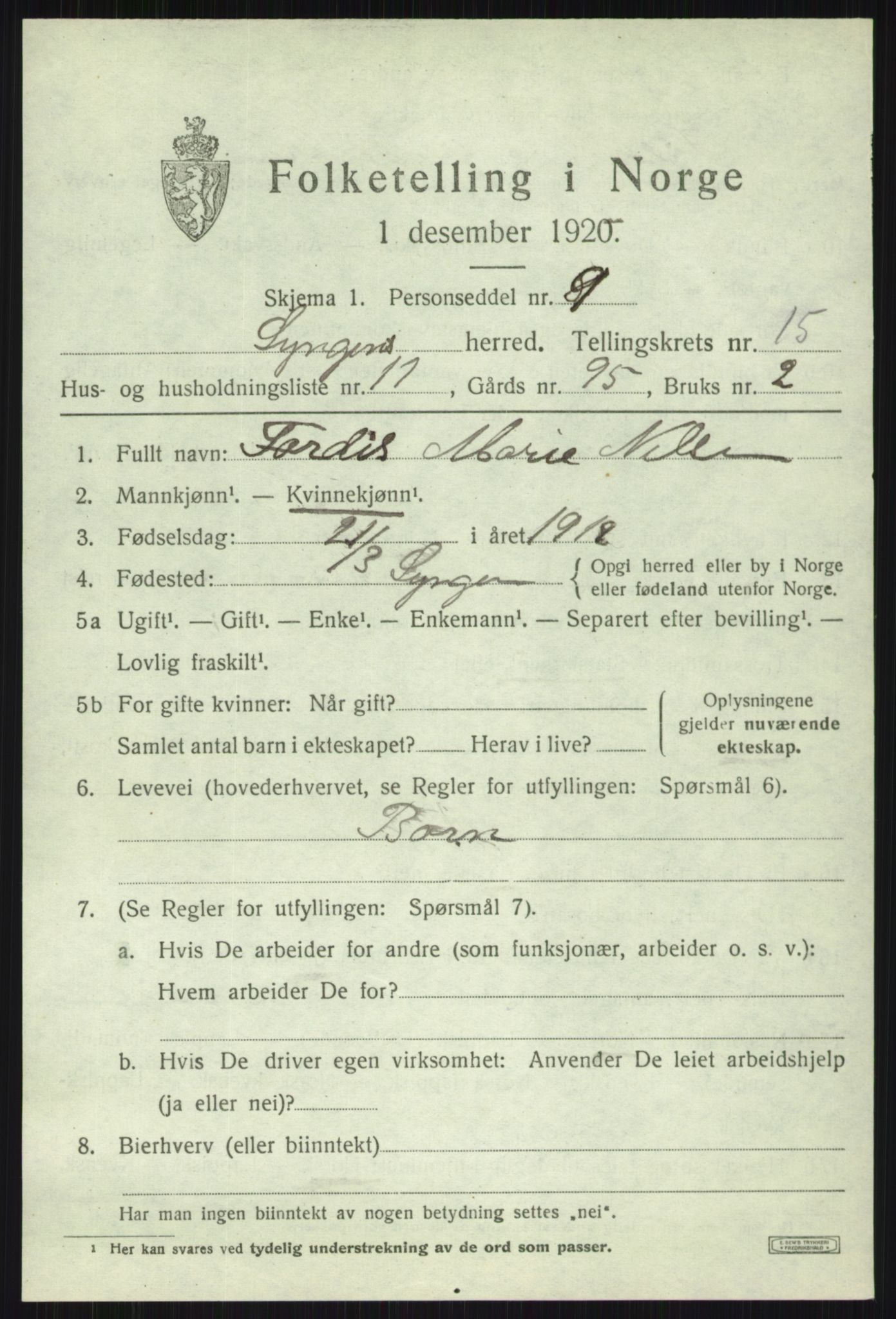 SATØ, 1920 census for Lyngen, 1920, p. 12987