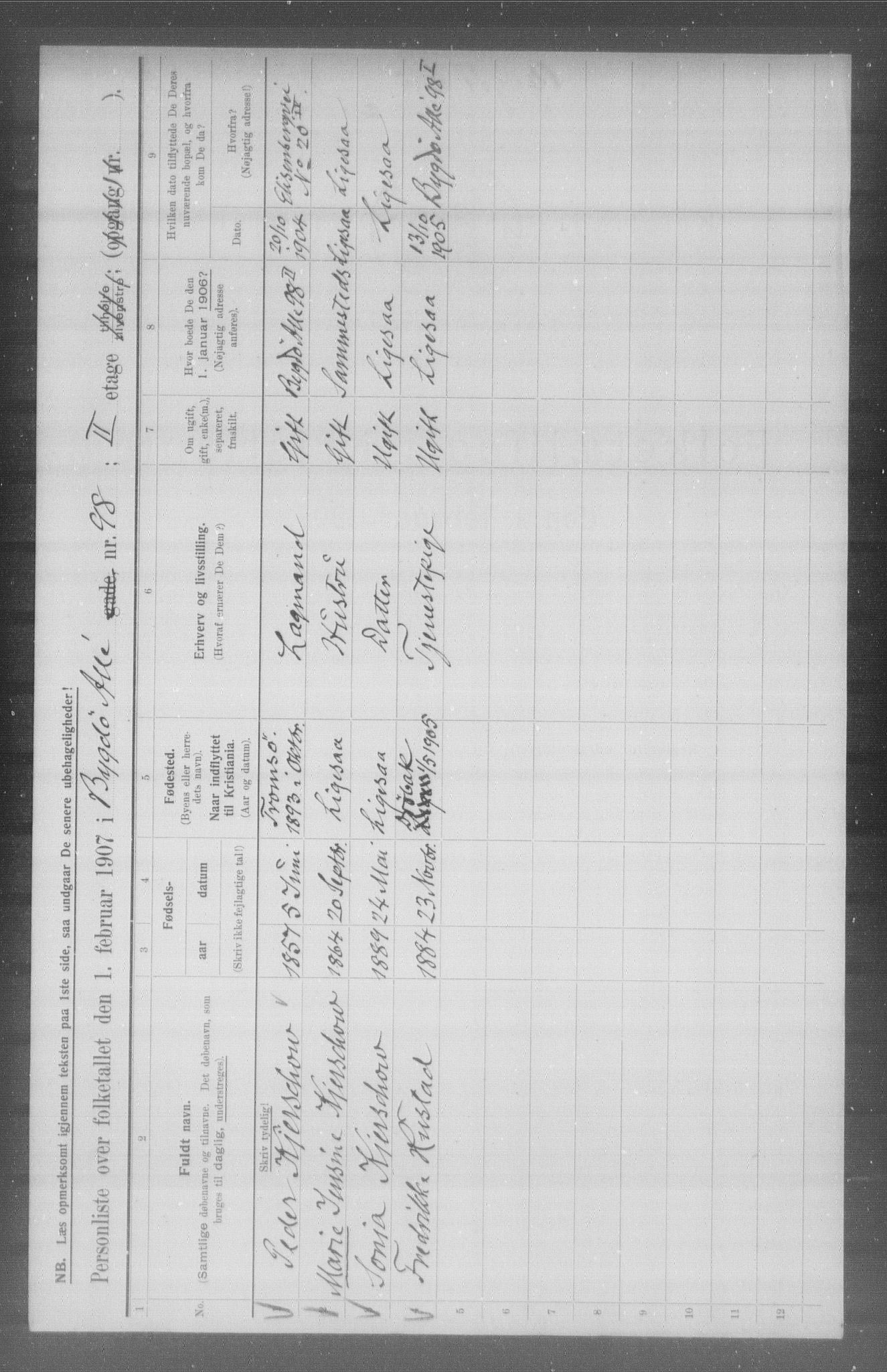 OBA, Municipal Census 1907 for Kristiania, 1907, p. 5699