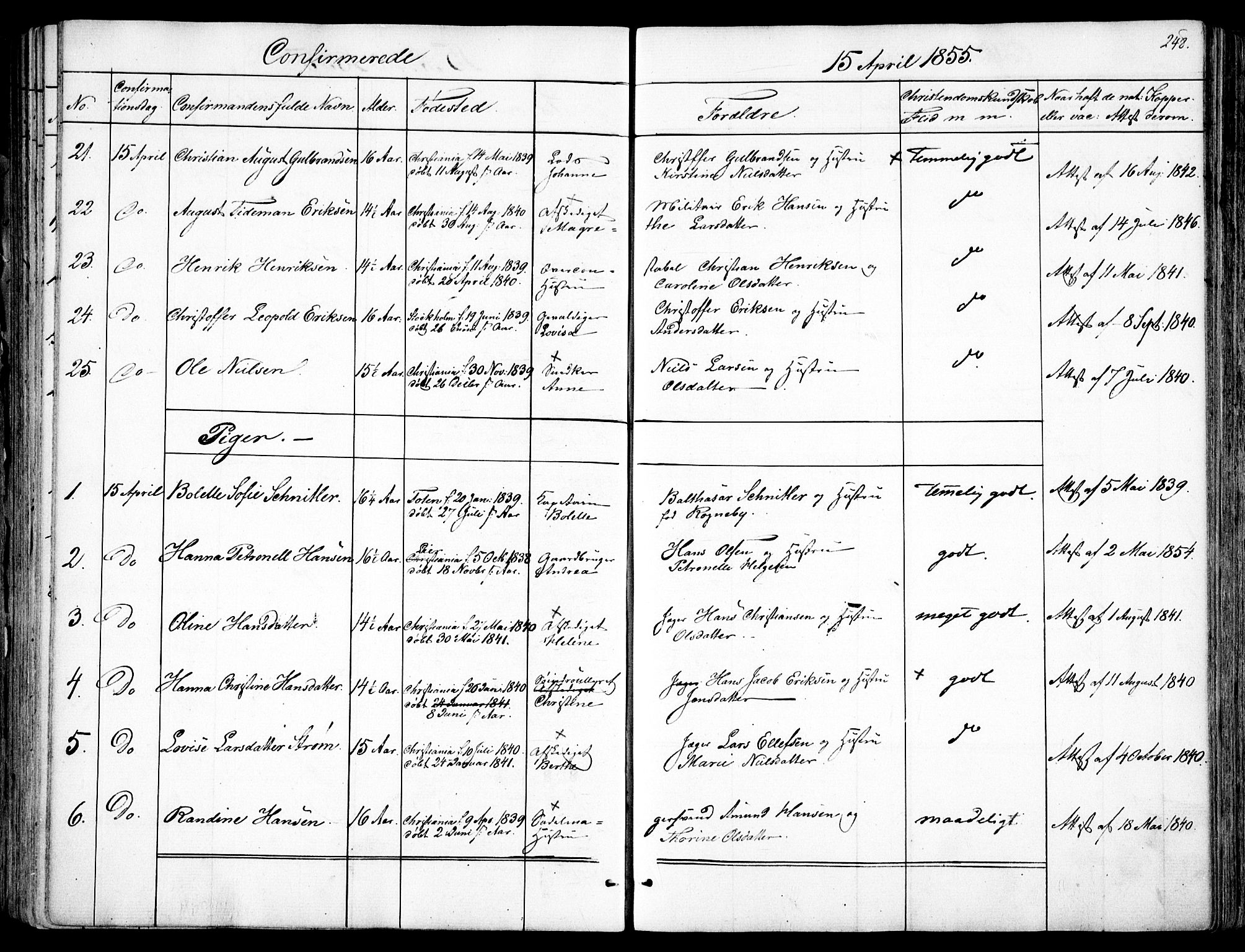 Garnisonsmenigheten Kirkebøker, AV/SAO-A-10846/F/Fa/L0008: Parish register (official) no. 8, 1842-1859, p. 248