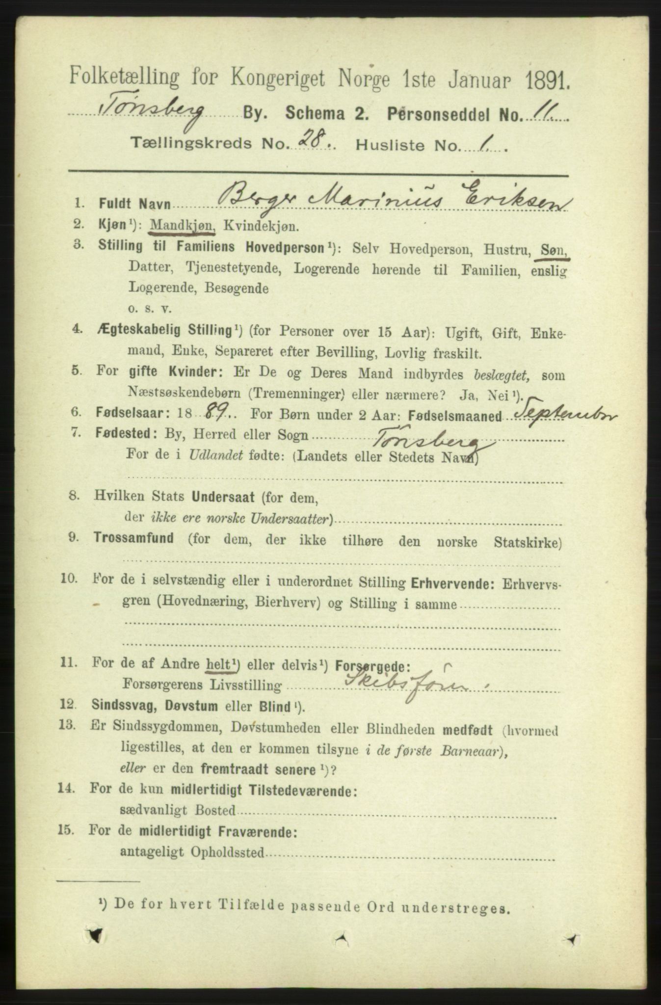 RA, 1891 census for 0705 Tønsberg, 1891, p. 6924