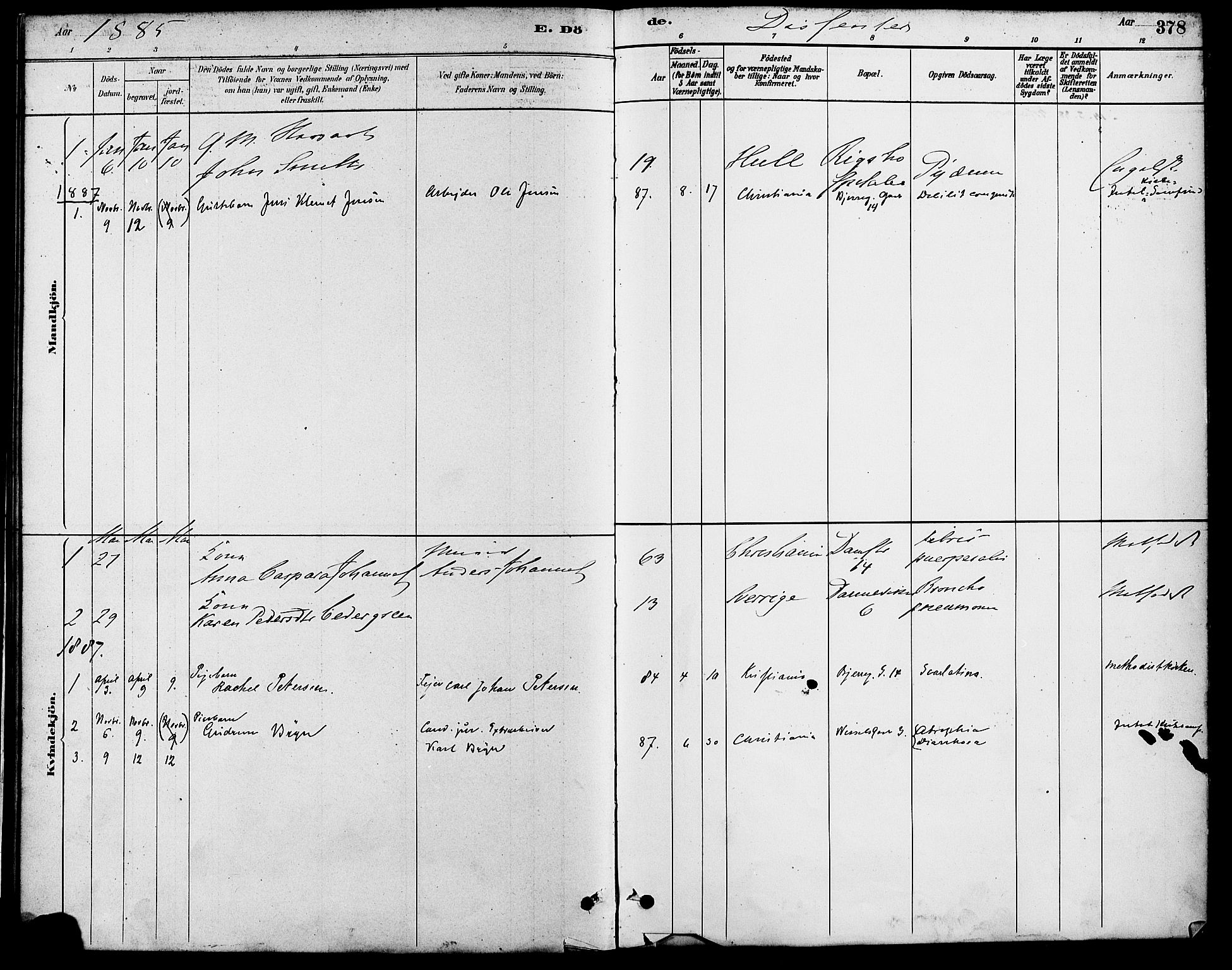 Gamle Aker prestekontor Kirkebøker, AV/SAO-A-10617a/F/L0006: Parish register (official) no. 6, 1880-1887, p. 378