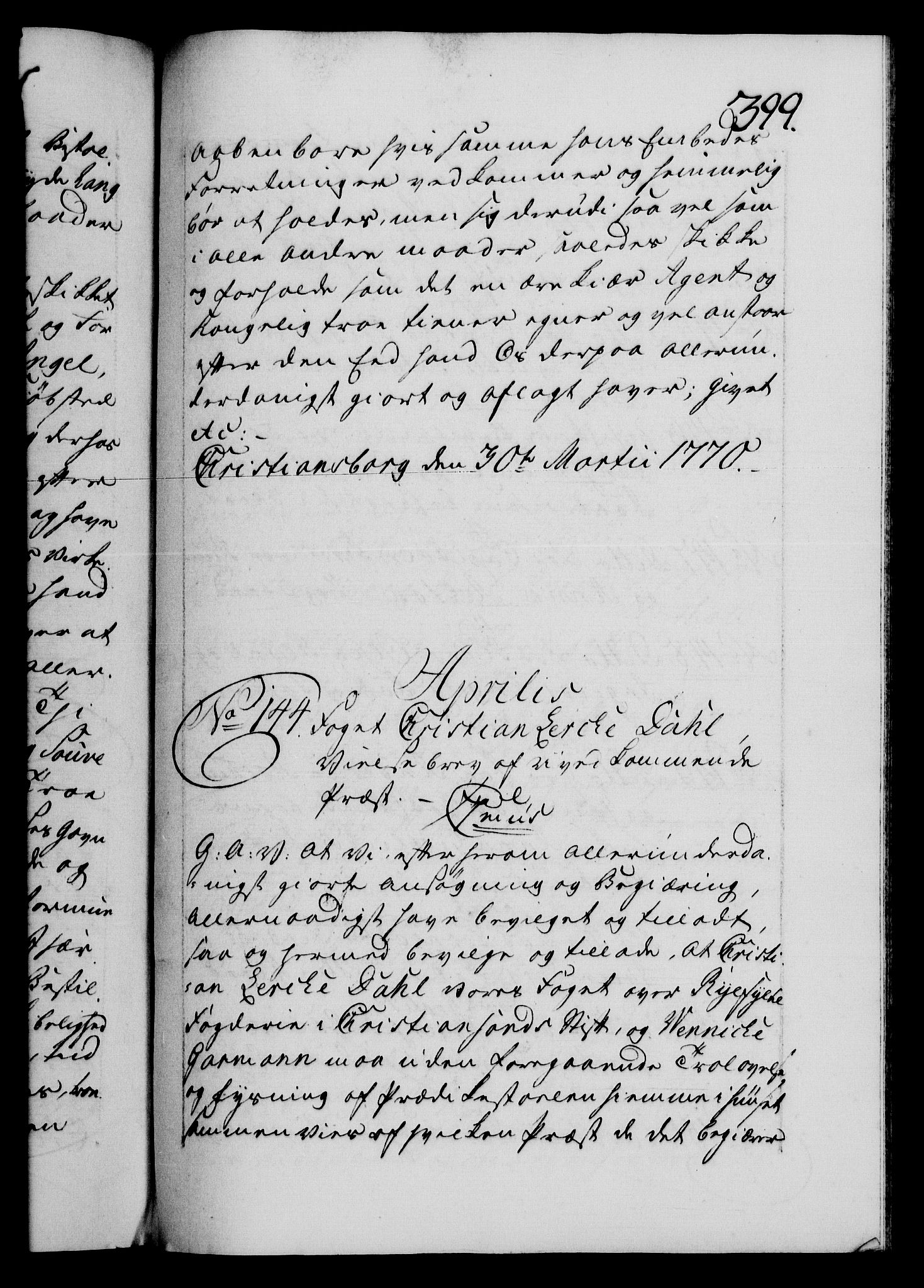 Danske Kanselli 1572-1799, AV/RA-EA-3023/F/Fc/Fca/Fcaa/L0044: Norske registre, 1769-1771, p. 399a