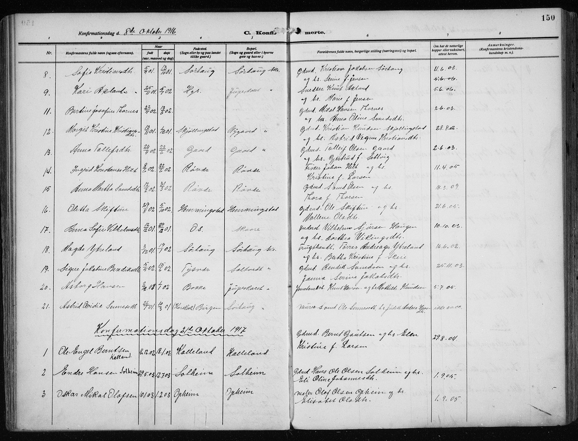 Haugesund sokneprestkontor, SAST/A -101863/H/Ha/Haa/L0010: Parish register (official) no. A 10, 1909-1935, p. 150