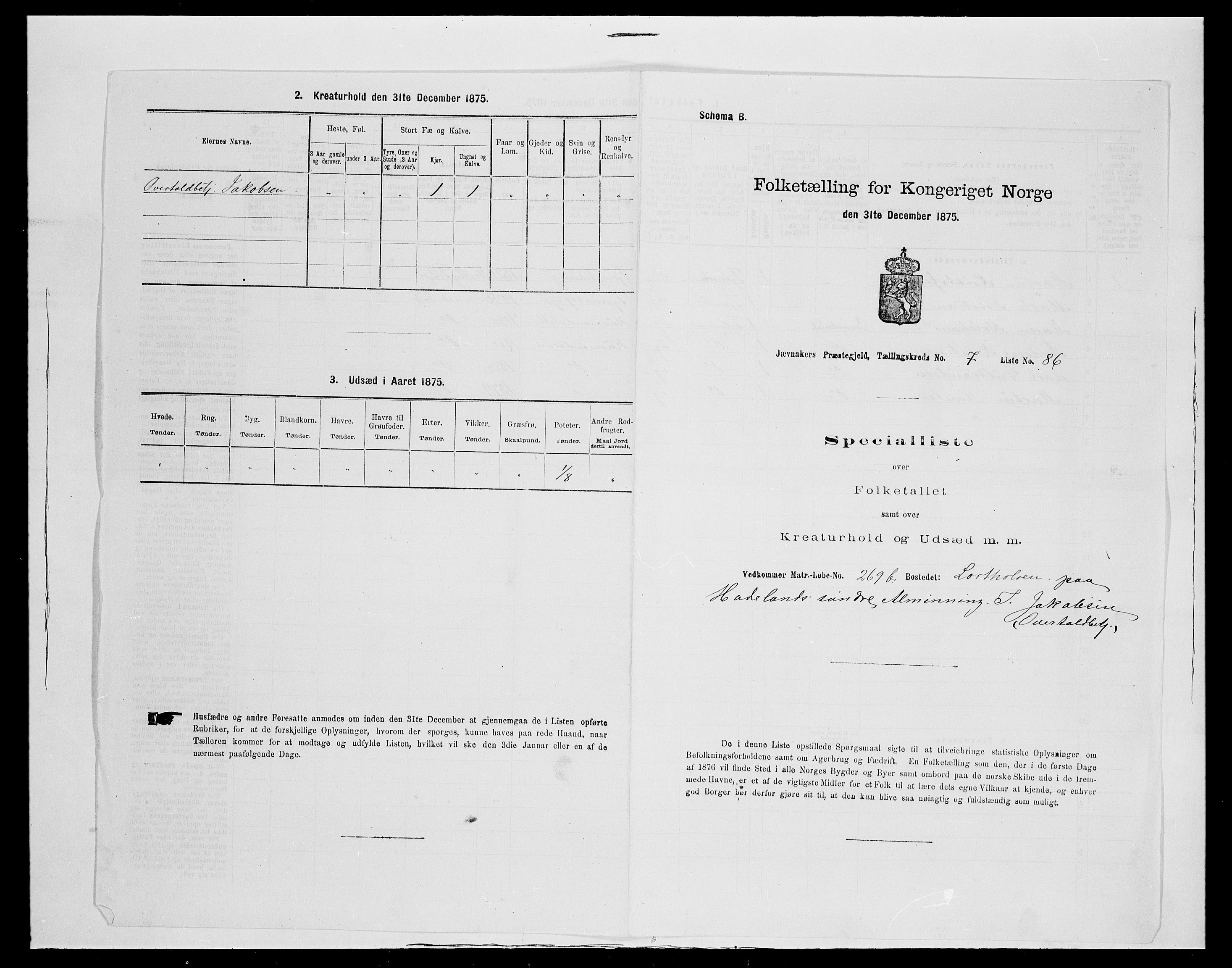 SAH, 1875 census for 0532P Jevnaker, 1875, p. 1330