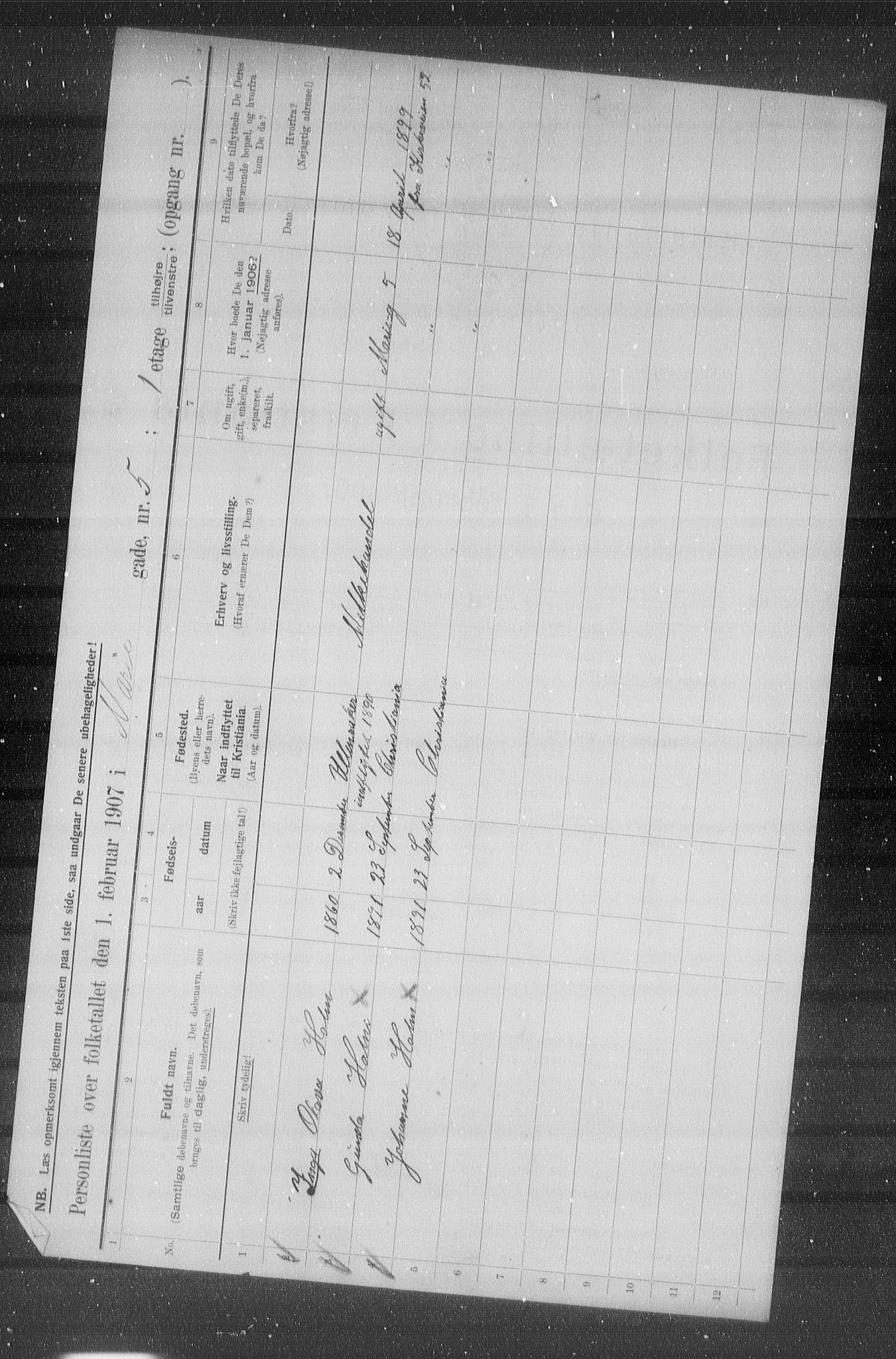 OBA, Municipal Census 1907 for Kristiania, 1907, p. 32084