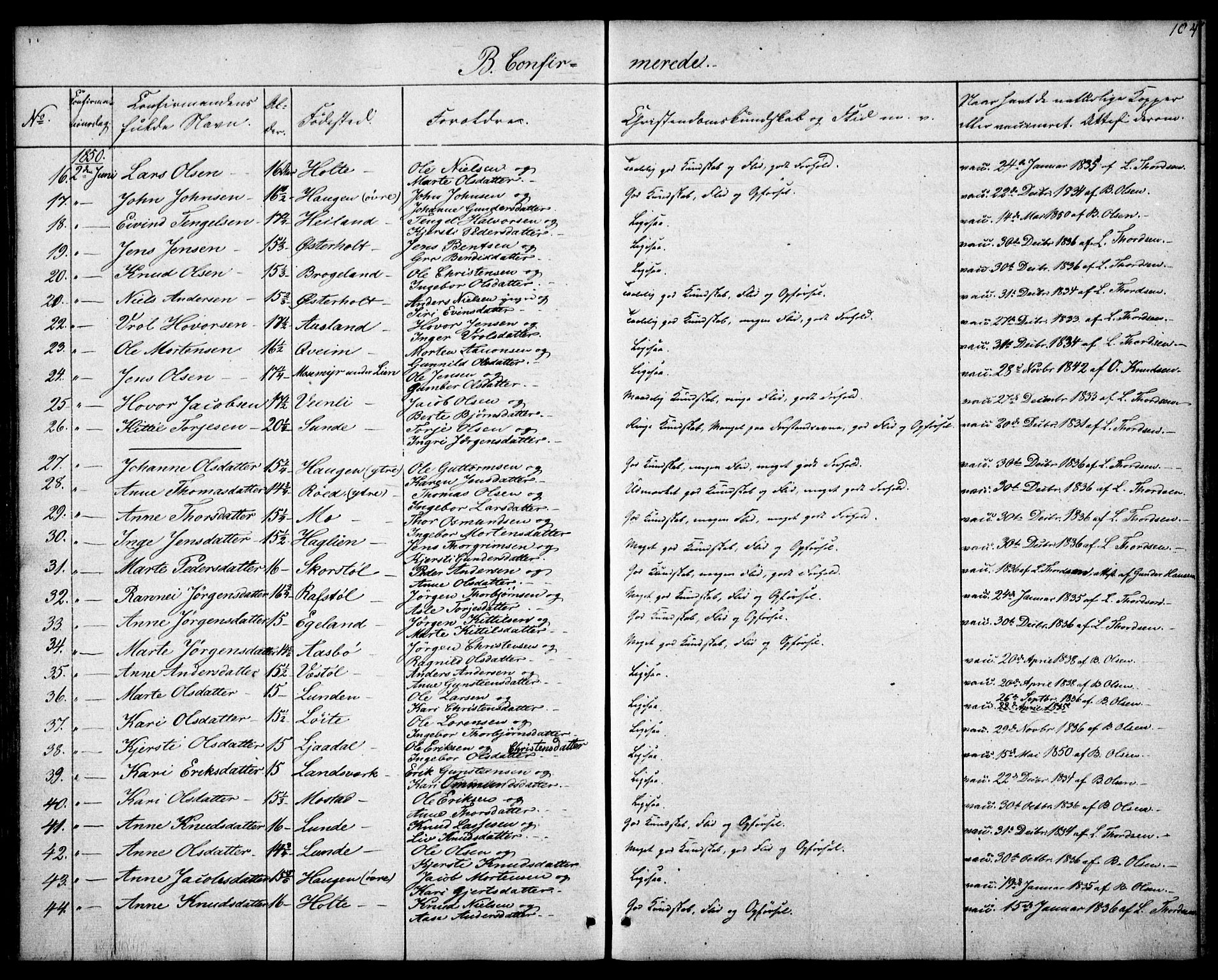 Gjerstad sokneprestkontor, SAK/1111-0014/F/Fa/Faa/L0006: Parish register (official) no. A 6, 1841-1857, p. 104