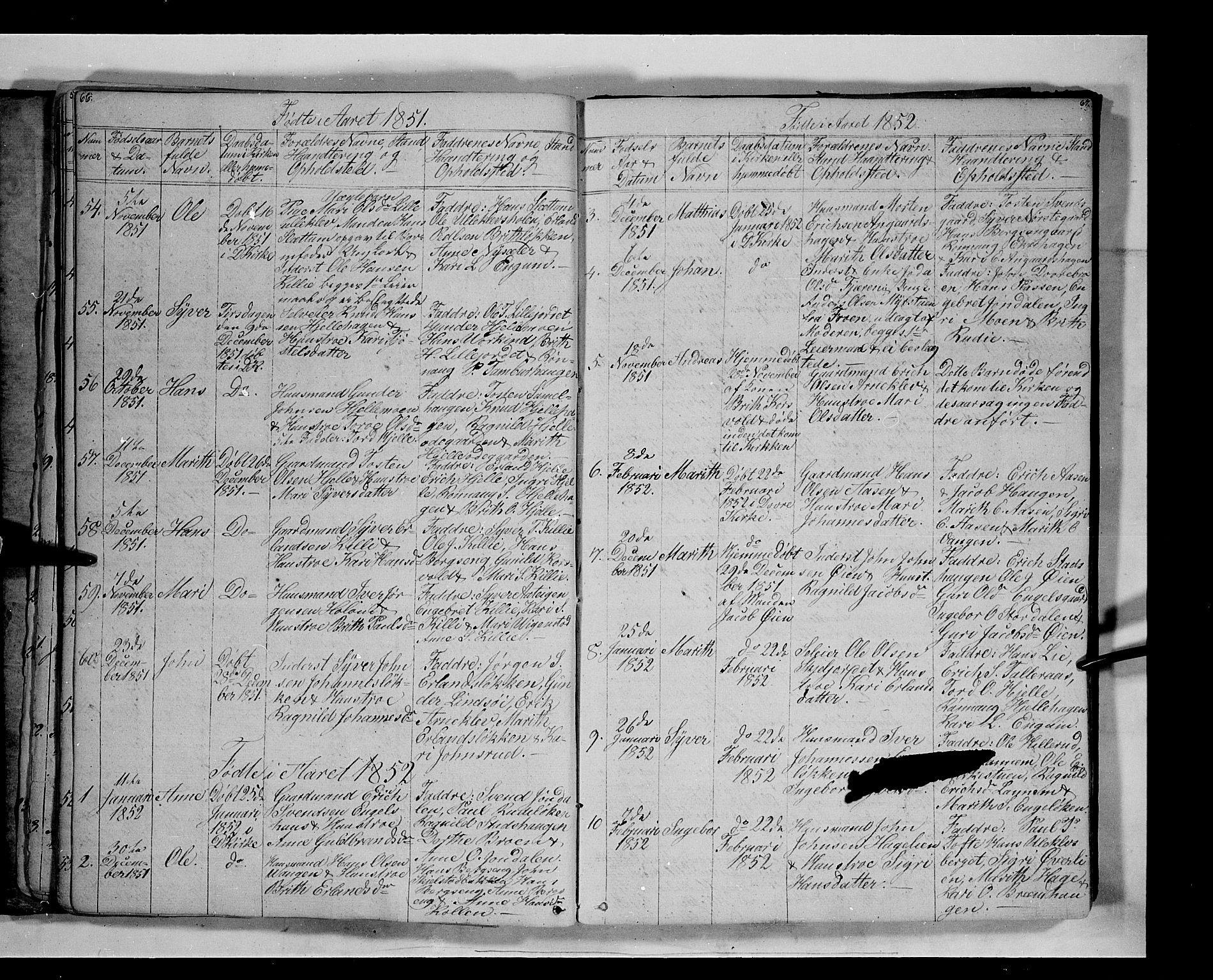 Lesja prestekontor, SAH/PREST-068/H/Ha/Hab/L0003: Parish register (copy) no. 3, 1842-1862, p. 66-67
