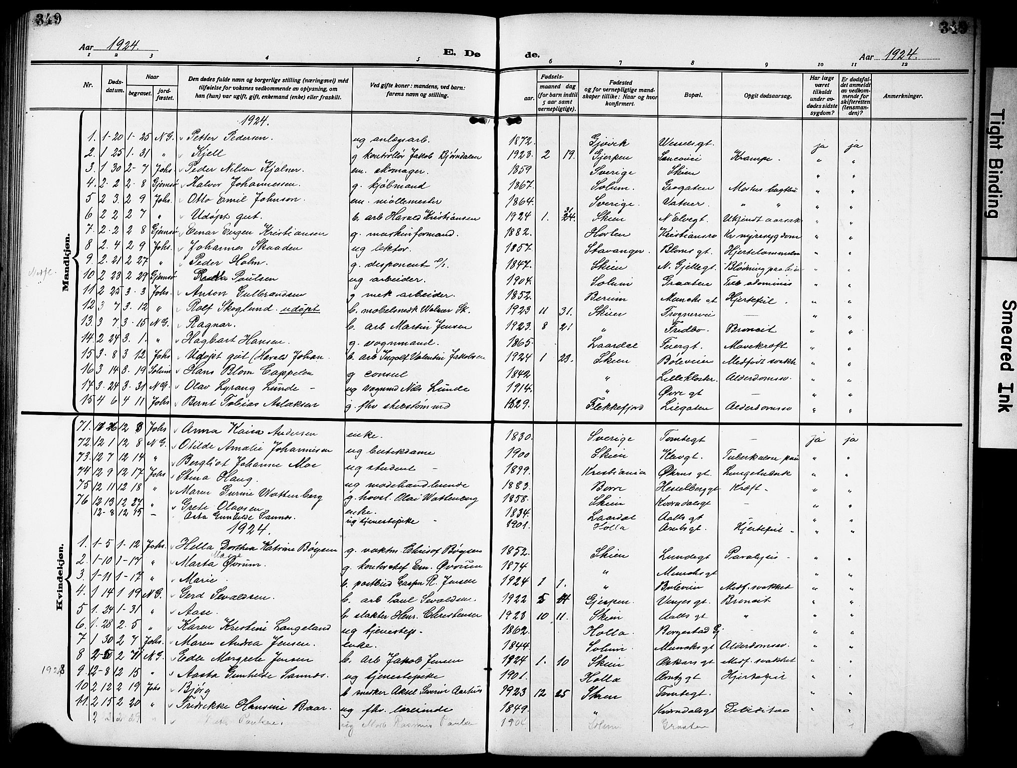 Skien kirkebøker, SAKO/A-302/G/Ga/L0010: Parish register (copy) no. 10, 1920-1931, p. 349
