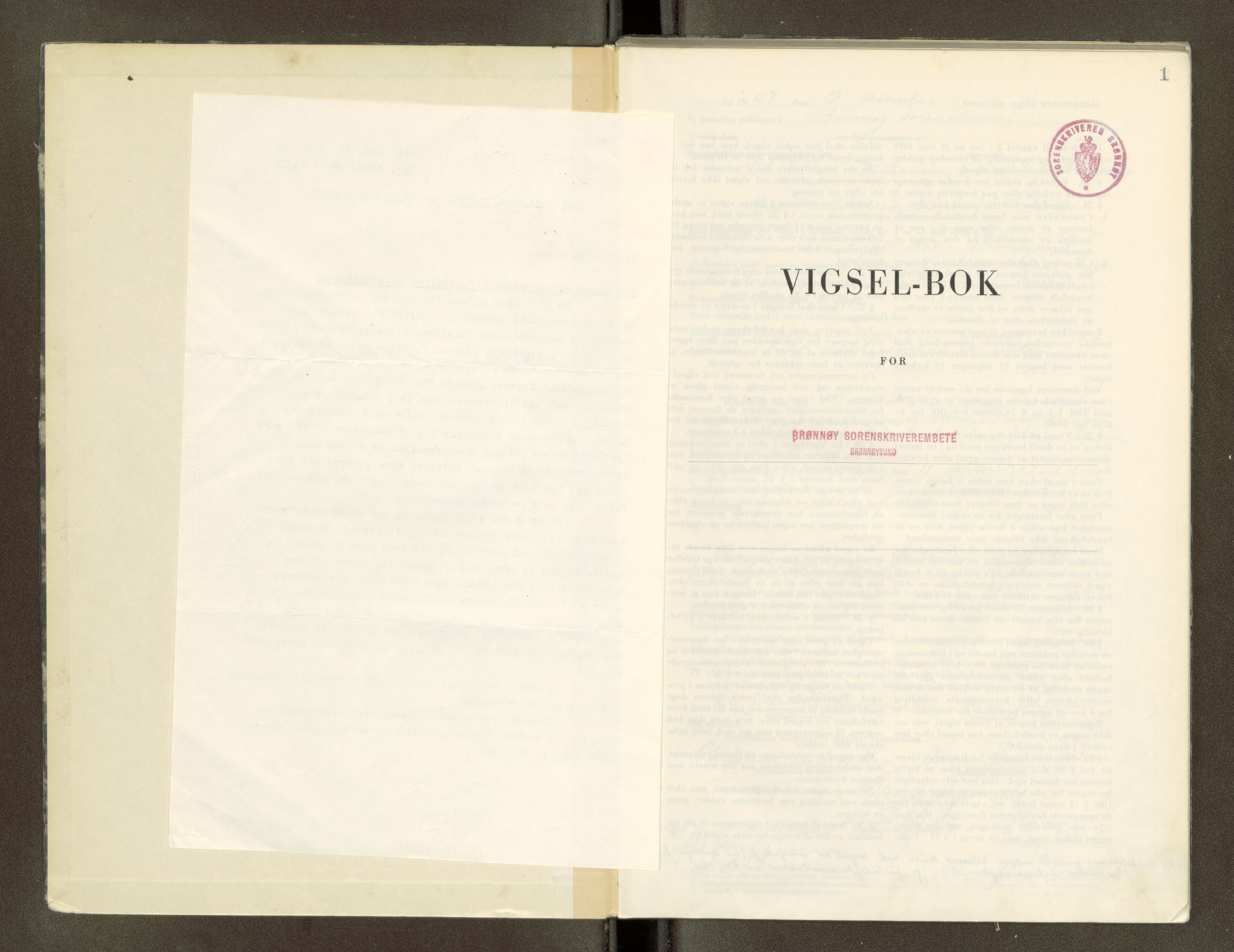 Brønnøy sorenskriveri, AV/SAT-A-4170/1/6/6D/L0002: Vigselbok, 1947-1969, p. 1