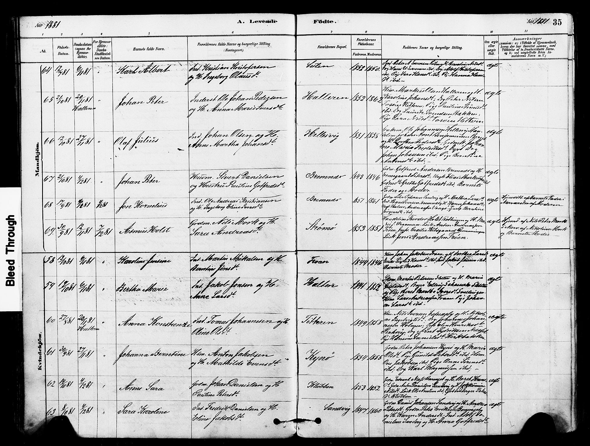 Ministerialprotokoller, klokkerbøker og fødselsregistre - Sør-Trøndelag, AV/SAT-A-1456/640/L0578: Parish register (official) no. 640A03, 1879-1889, p. 35