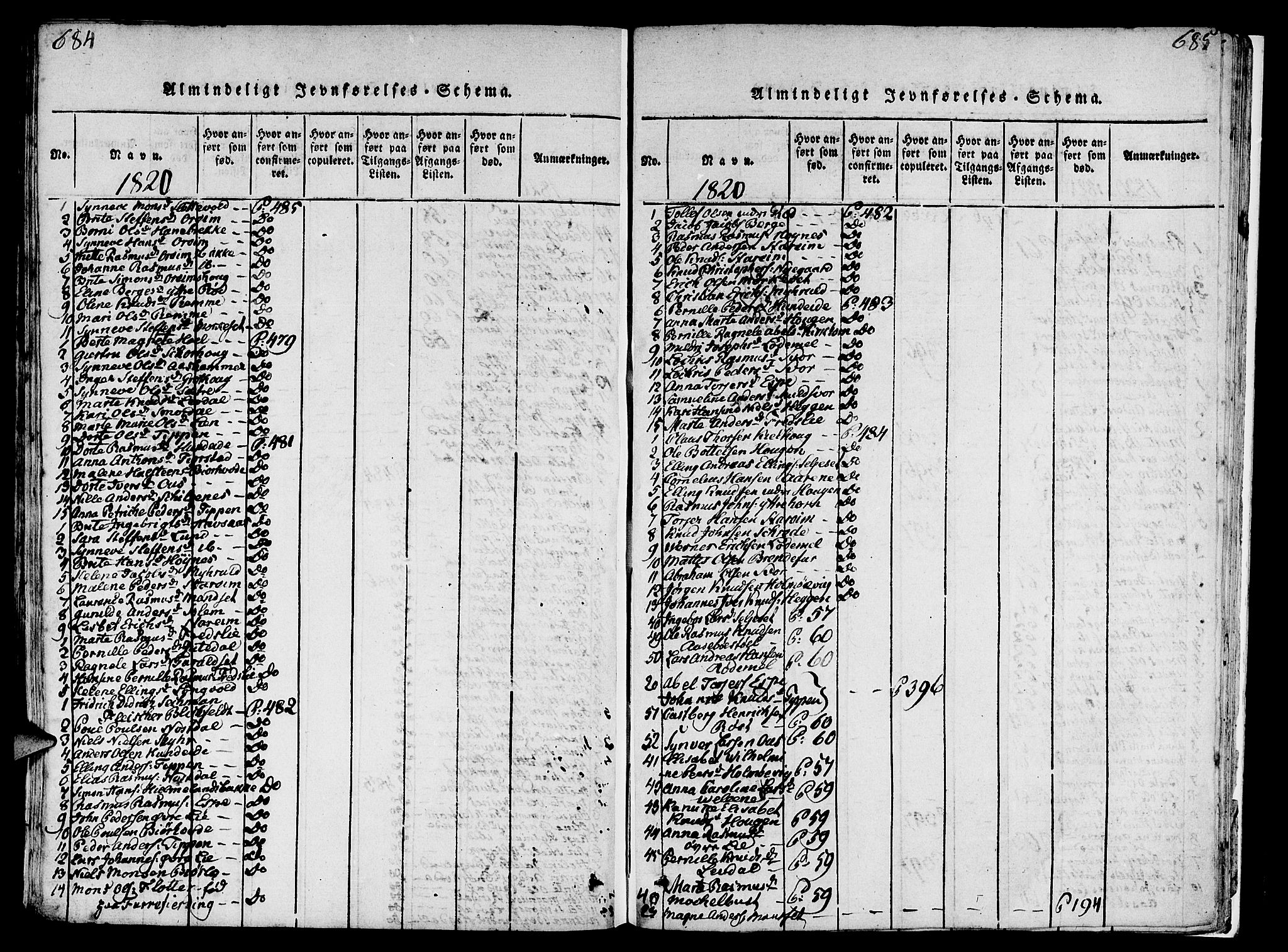 Eid sokneprestembete, AV/SAB-A-82301/H/Haa/Haaa/L0005: Parish register (official) no. A 5, 1816-1830, p. 684-685