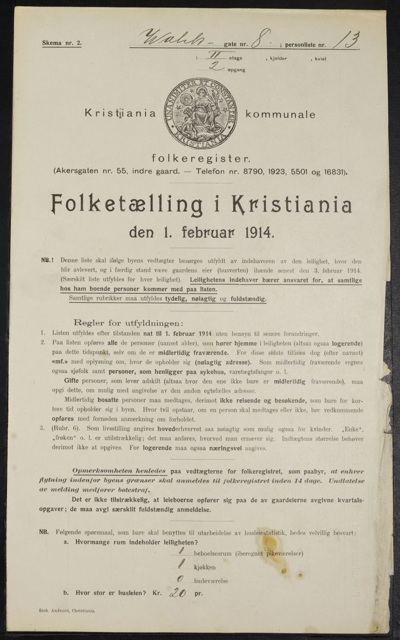 OBA, Municipal Census 1914 for Kristiania, 1914, p. 122610