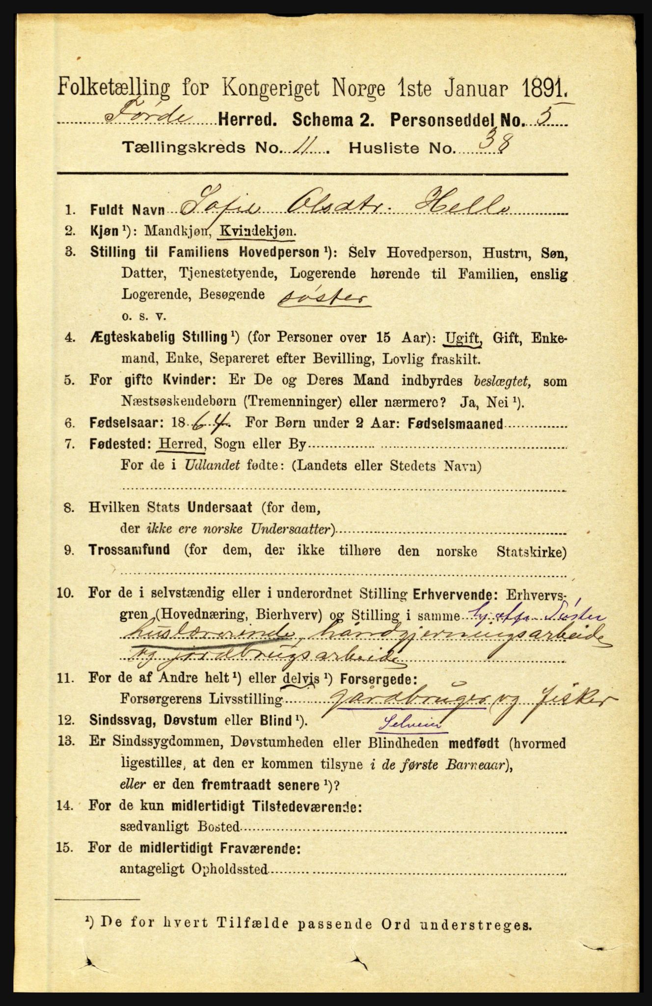 RA, 1891 census for 1432 Førde, 1891, p. 4226