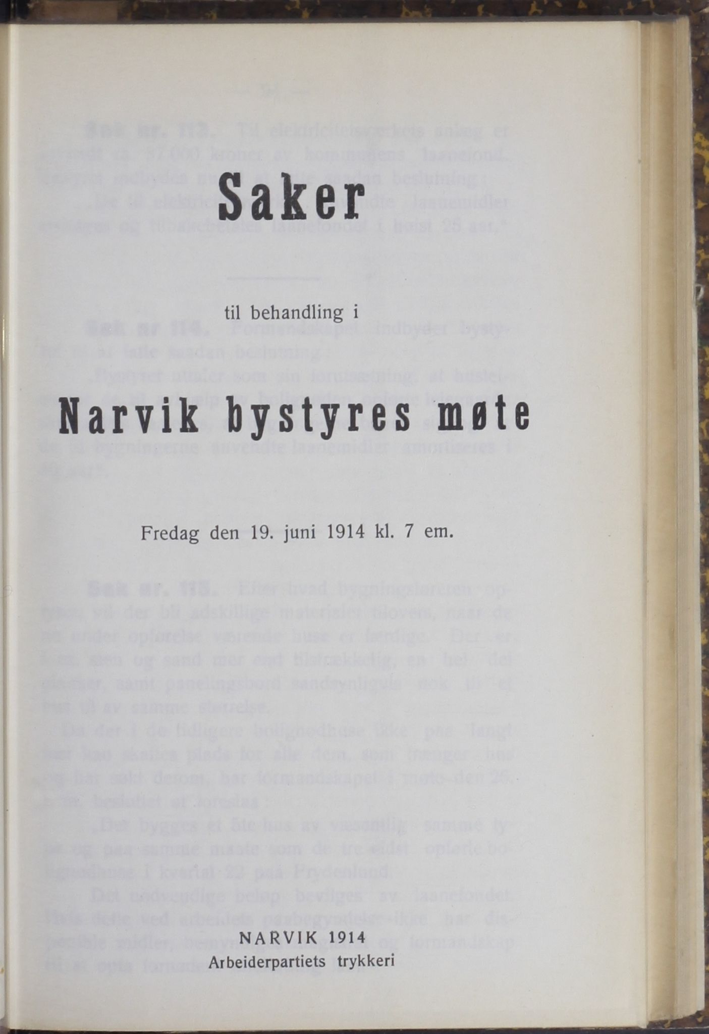 Narvik kommune. Formannskap , AIN/K-18050.150/A/Ab/L0004: Møtebok, 1914