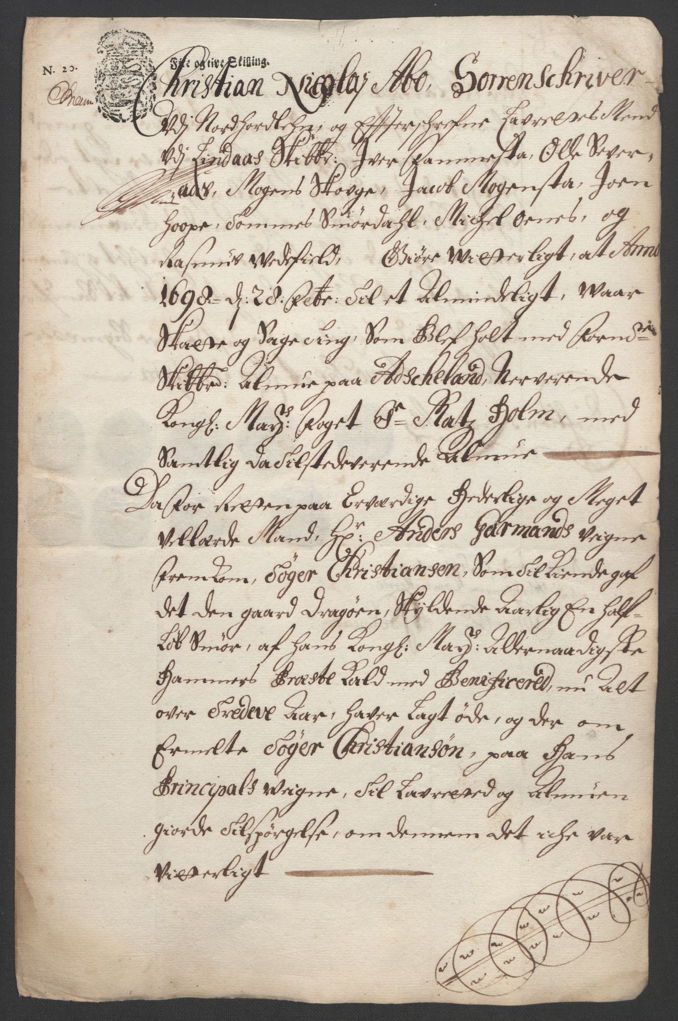 Rentekammeret inntil 1814, Reviderte regnskaper, Fogderegnskap, AV/RA-EA-4092/R51/L3183: Fogderegnskap Nordhordland og Voss, 1695-1697, p. 455