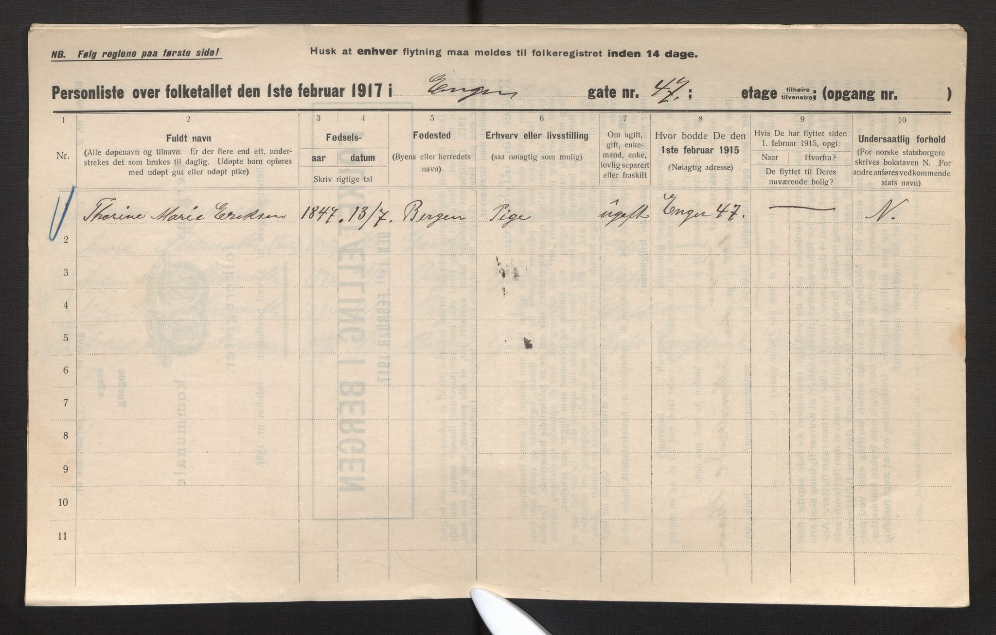 SAB, Municipal Census 1917 for Bergen, 1917, p. 6901