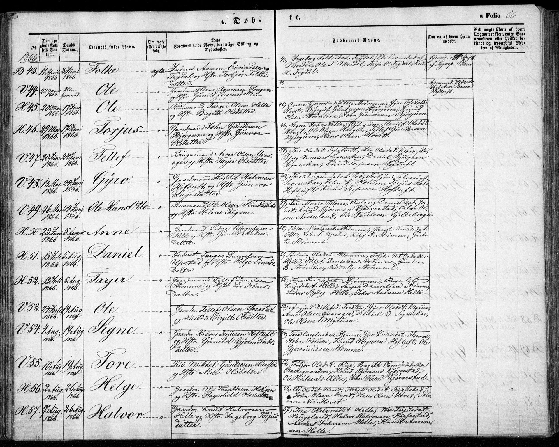 Valle sokneprestkontor, AV/SAK-1111-0044/F/Fa/Fac/L0007: Parish register (official) no. A 7, 1854-1868, p. 56