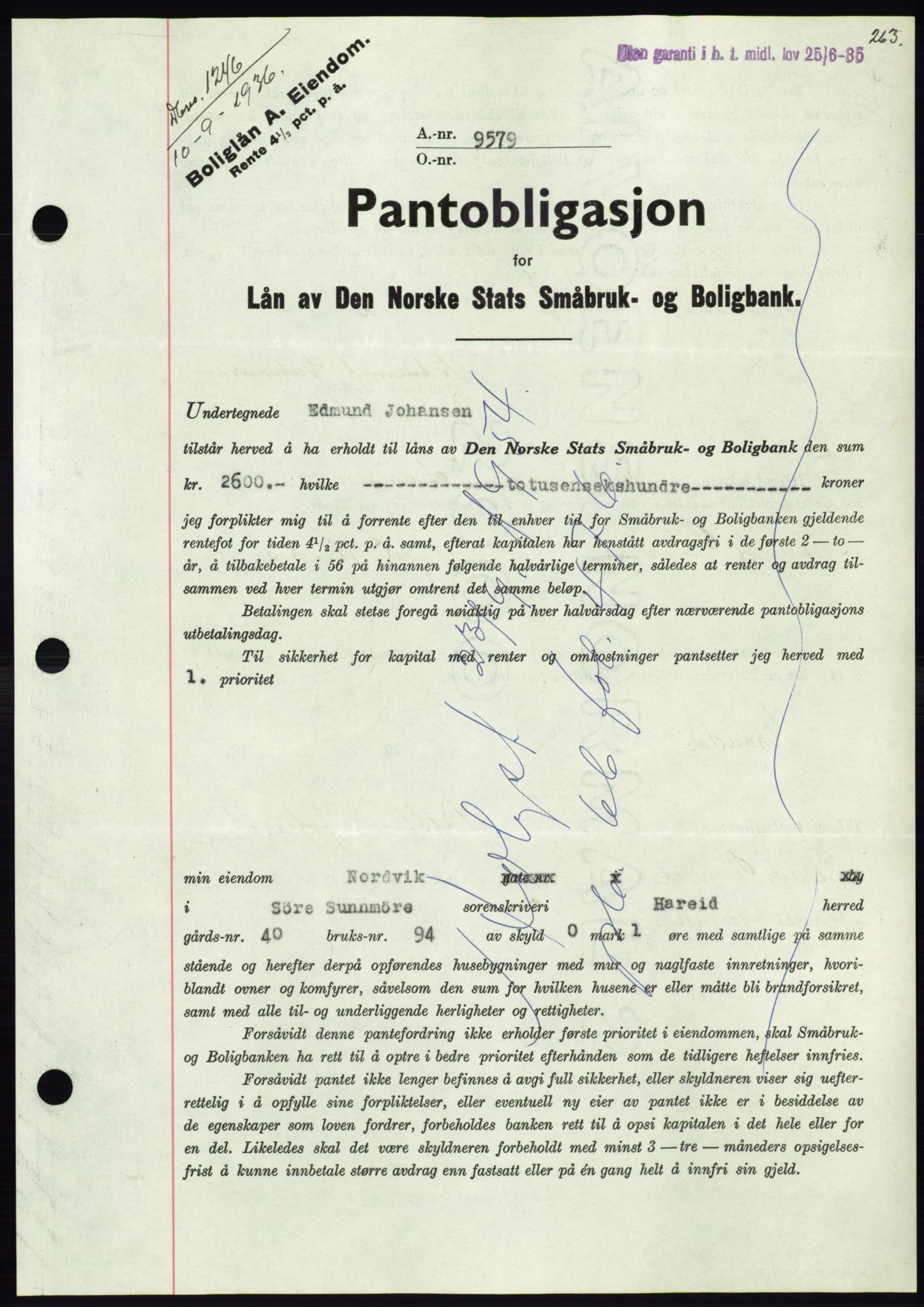 Søre Sunnmøre sorenskriveri, AV/SAT-A-4122/1/2/2C/L0061: Mortgage book no. 55, 1936-1936, Diary no: : 1246/1936