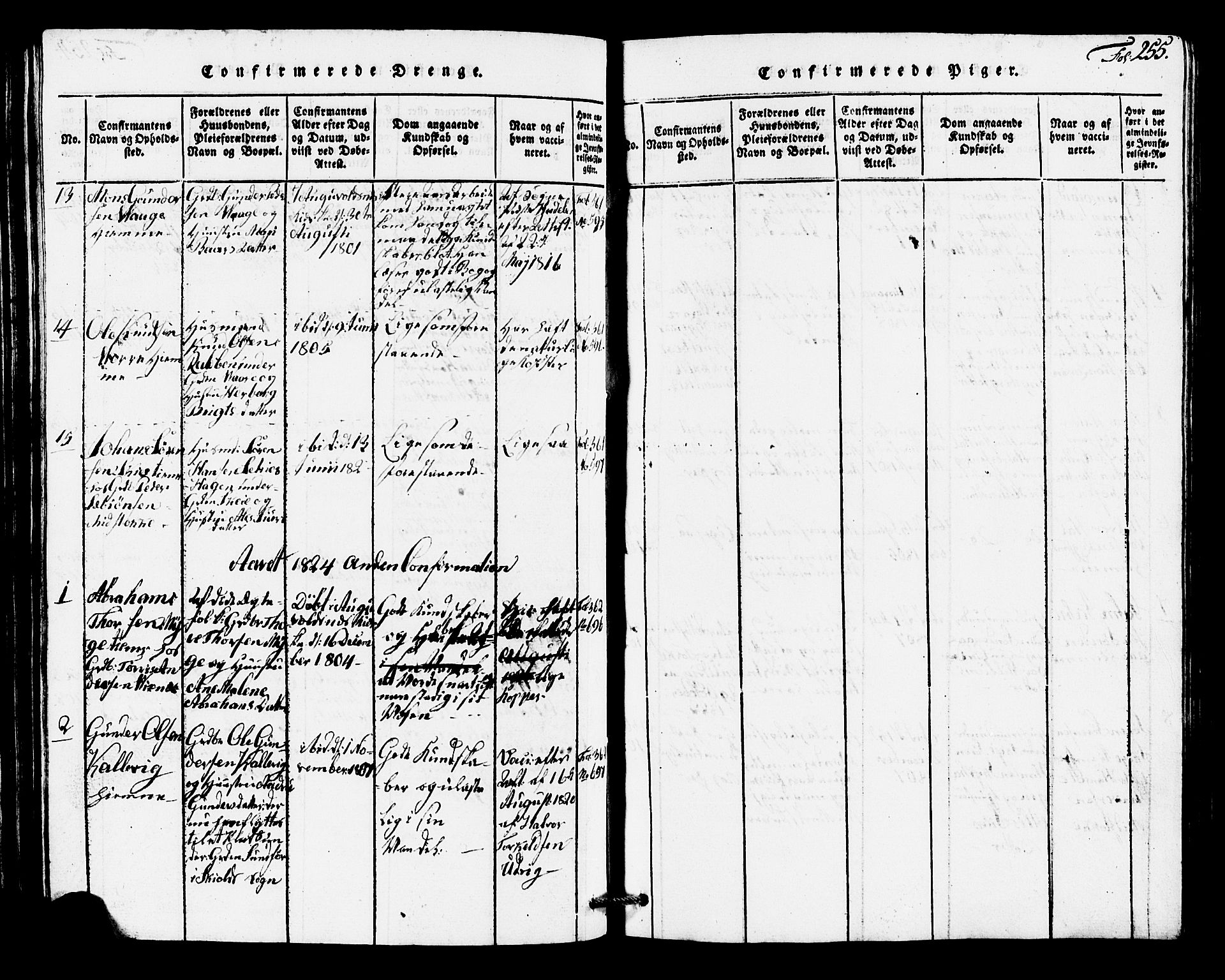 Avaldsnes sokneprestkontor, AV/SAST-A -101851/H/Ha/Hab/L0001: Parish register (copy) no. B 1, 1816-1825, p. 255