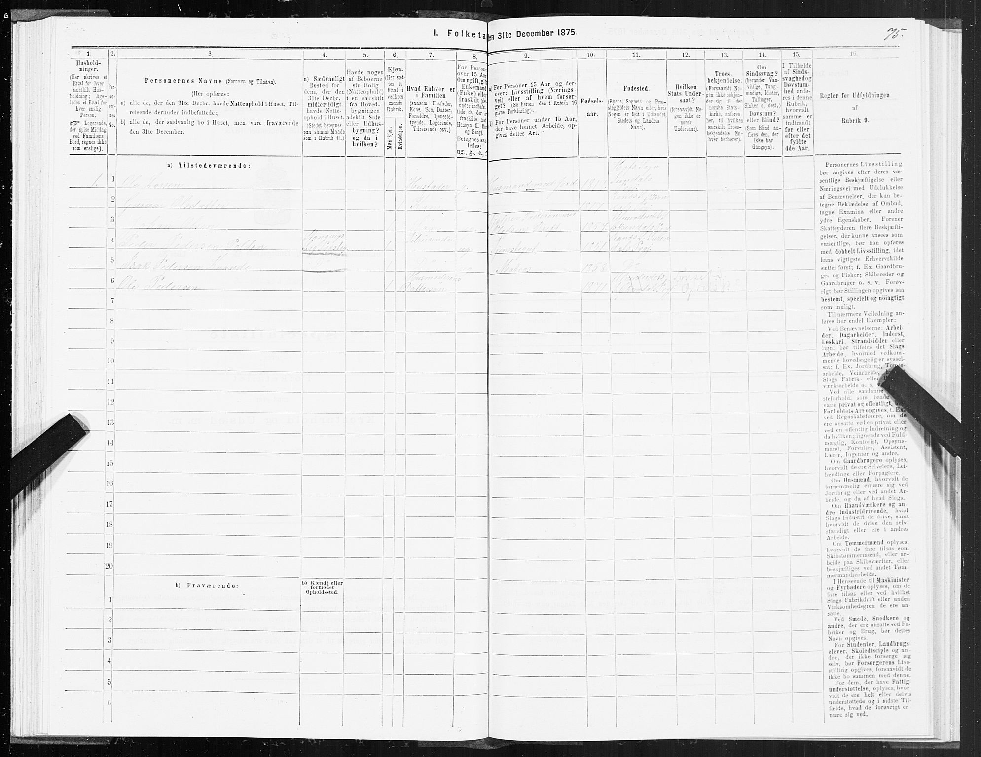 SAT, 1875 census for 1561P Øksendal, 1875, p. 2075