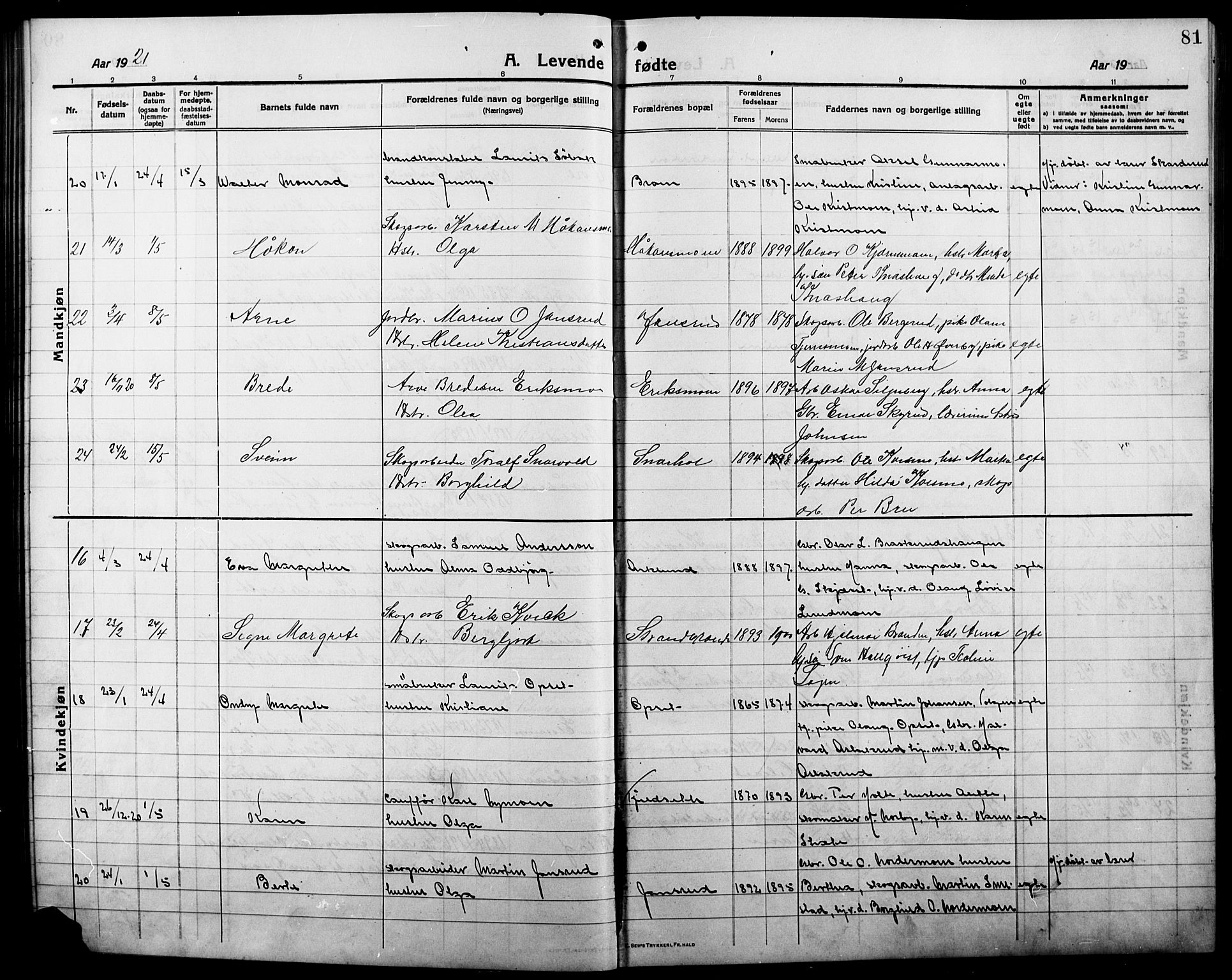 Våler prestekontor, Hedmark, SAH/PREST-040/H/Ha/Hab/L0003: Parish register (copy) no. 3, 1914-1921, p. 81