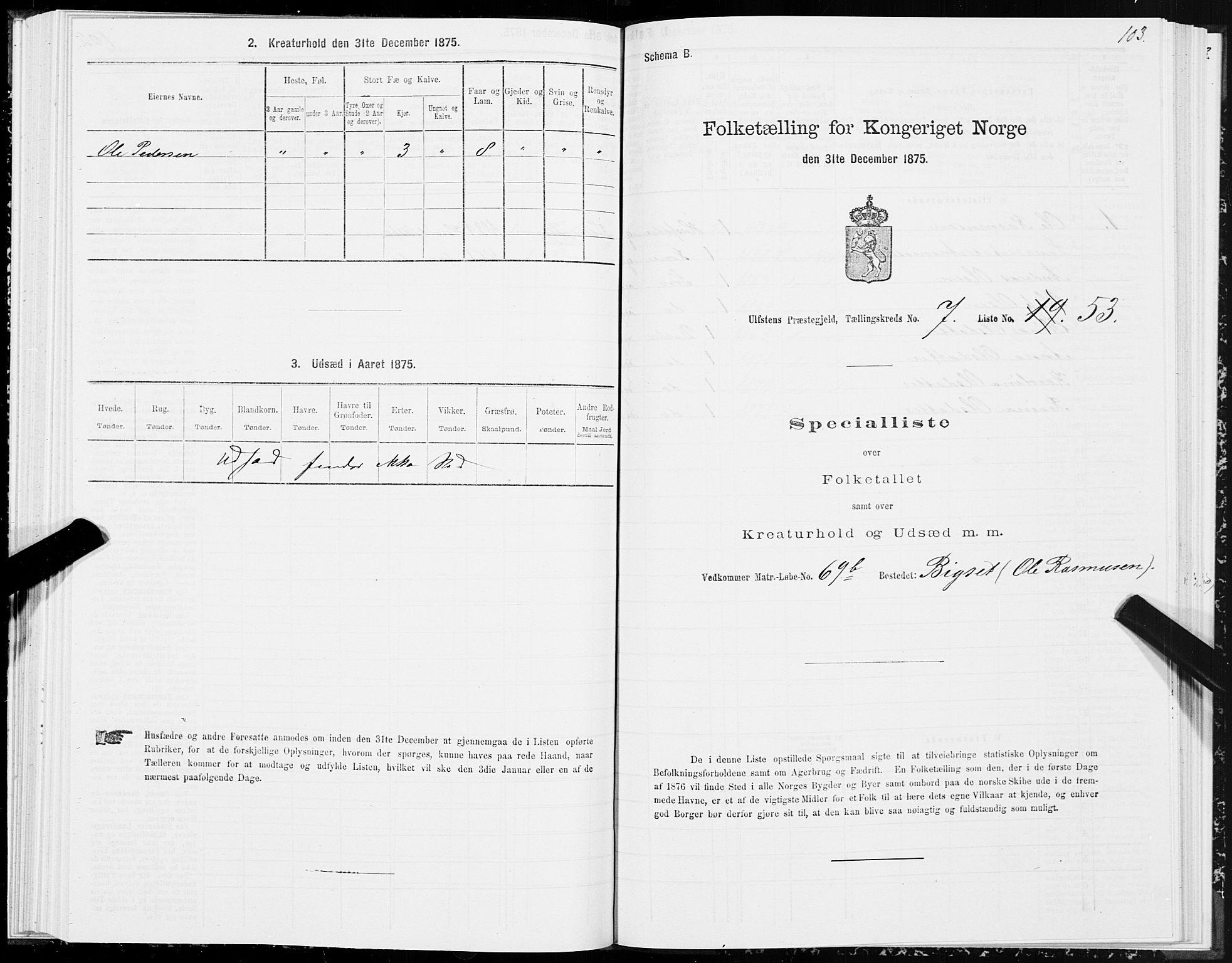 SAT, 1875 census for 1516P Ulstein, 1875, p. 3103