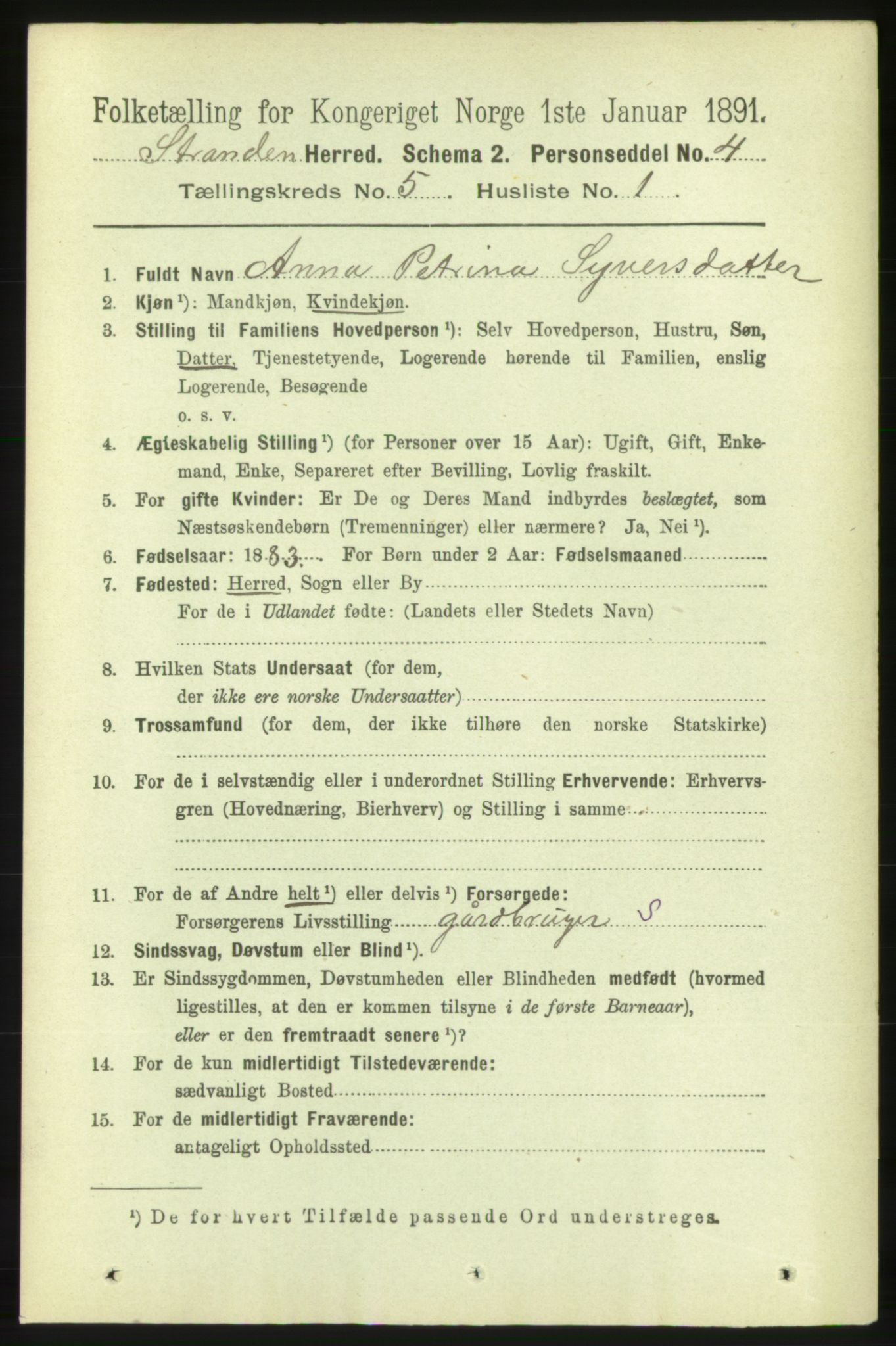 RA, 1891 census for 1525 Stranda, 1891, p. 992