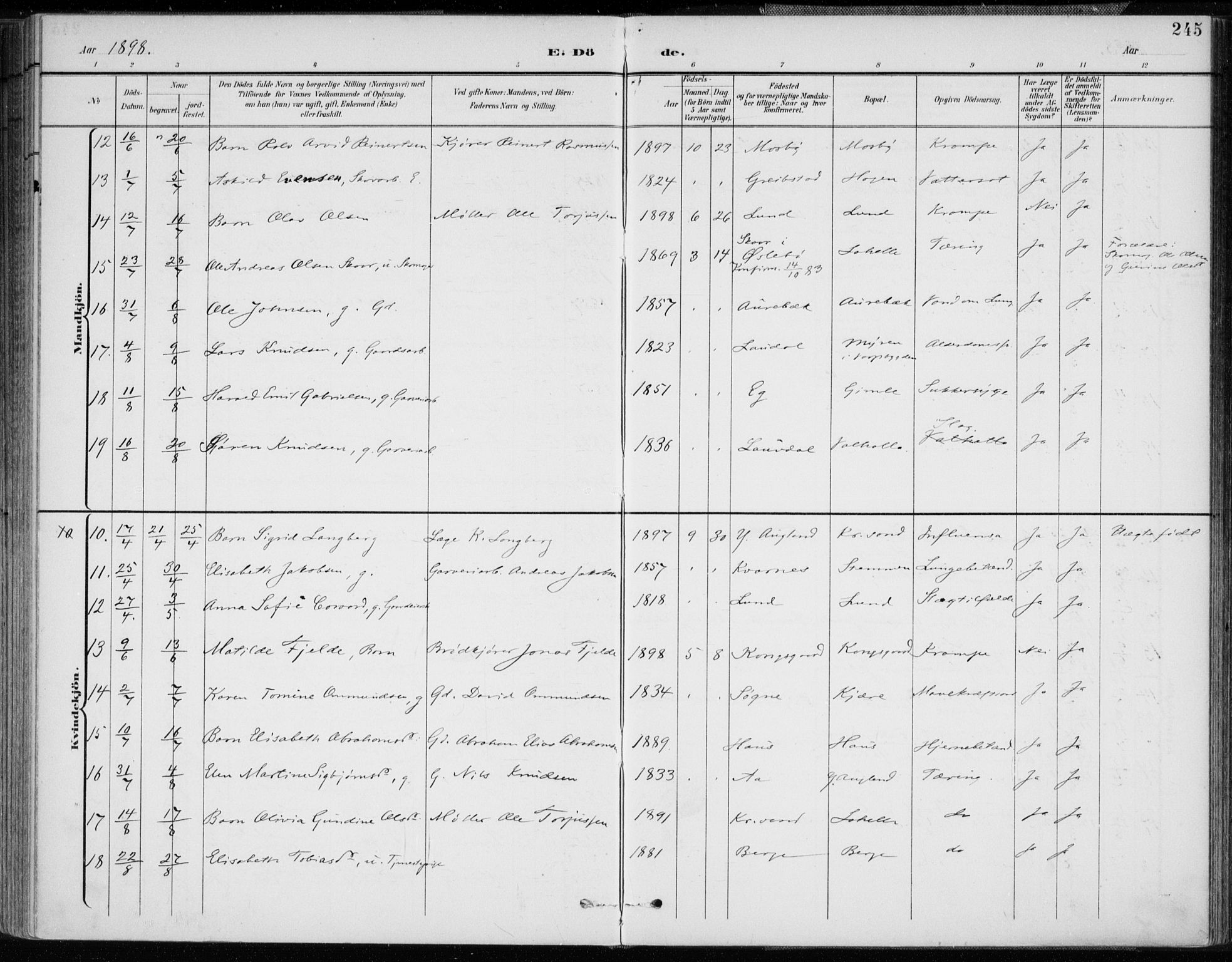 Oddernes sokneprestkontor, AV/SAK-1111-0033/F/Fa/Faa/L0010: Parish register (official) no. A 10, 1897-1911, p. 245