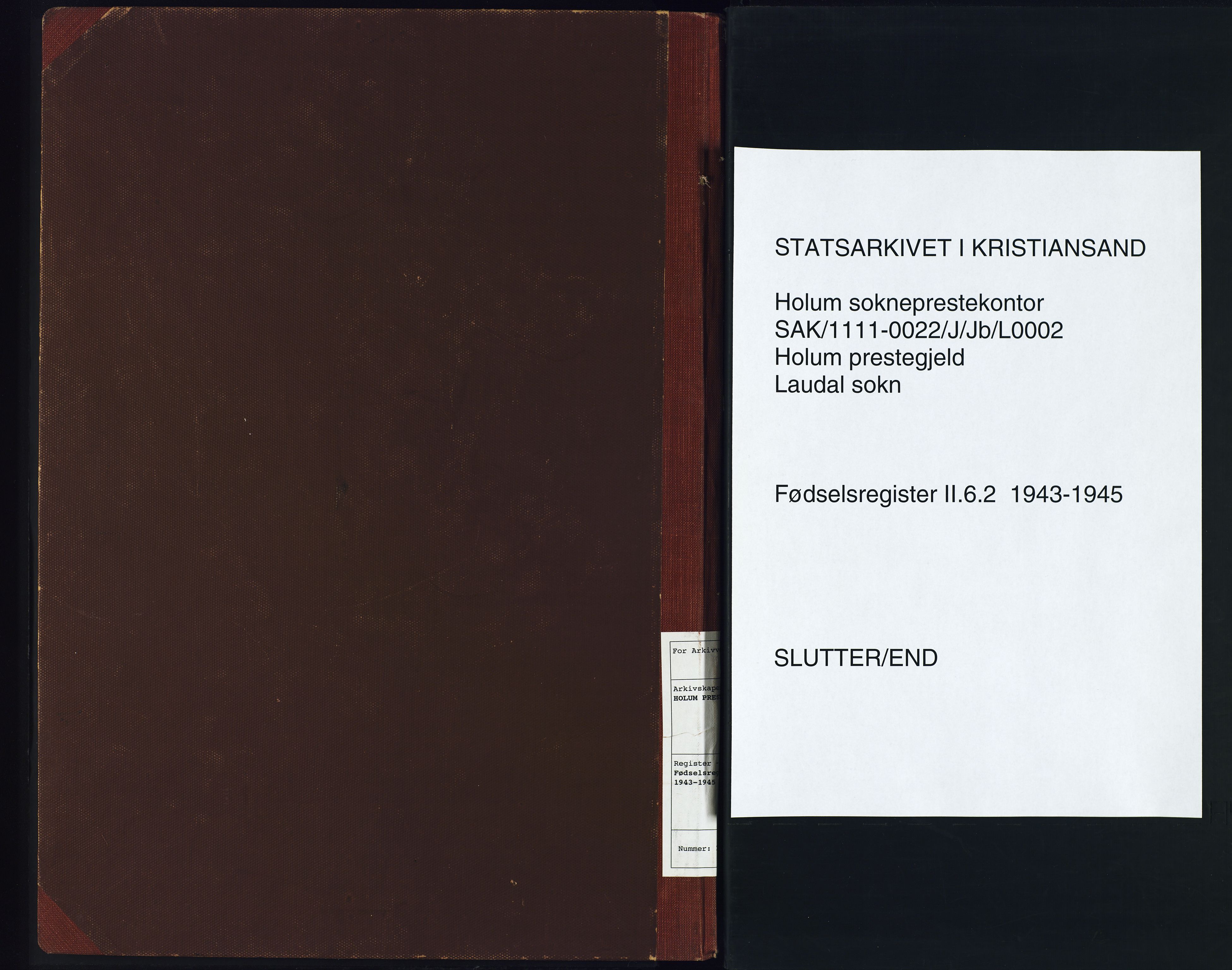 Holum sokneprestkontor, SAK/1111-0022/J/Jb/L0002: Birth register no. II.6.2, 1943-1945