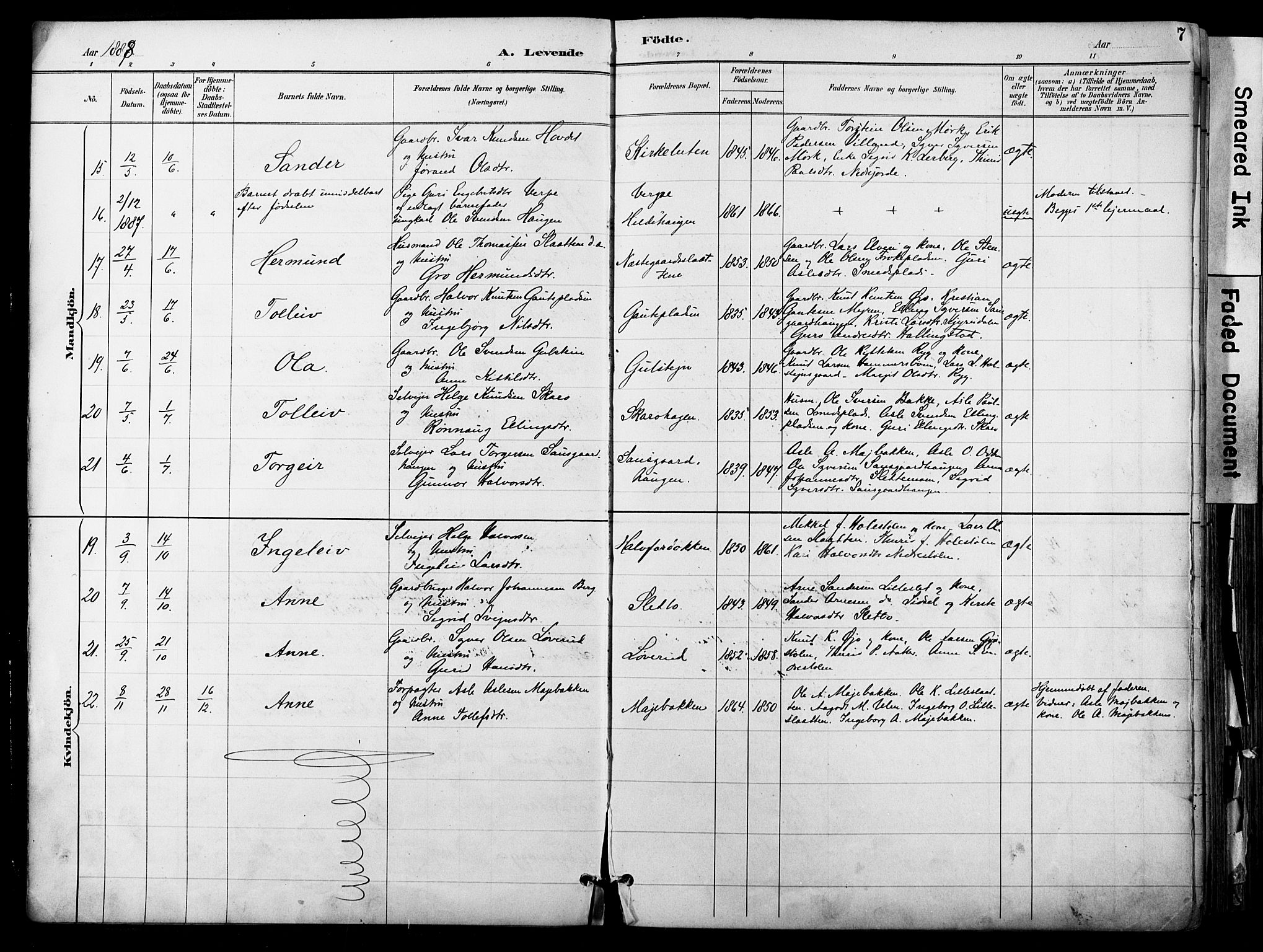 Hol kirkebøker, AV/SAKO-A-227/F/Fa/L0003: Parish register (official) no. I 3, 1887-1918, p. 7