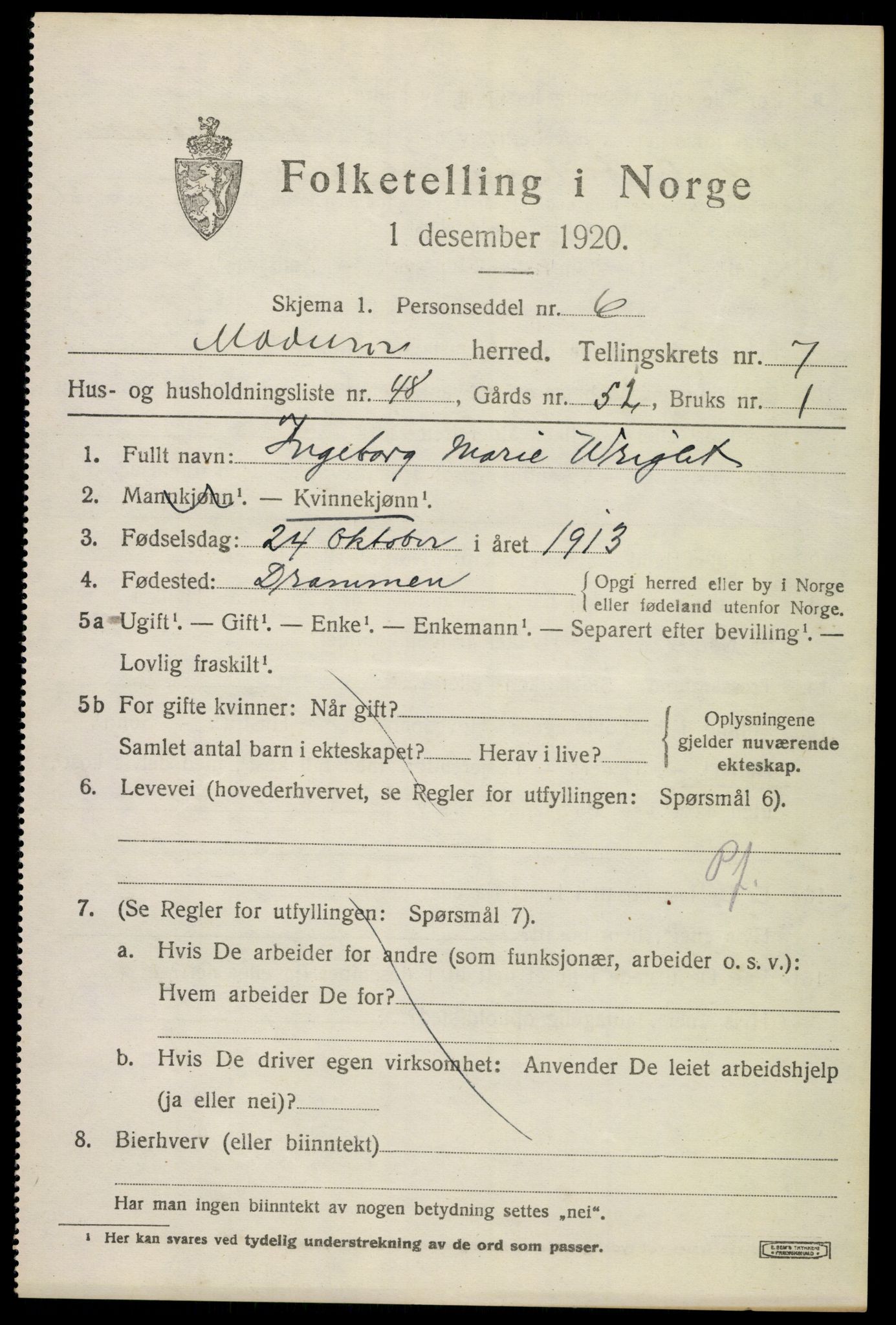 SAKO, 1920 census for Modum, 1920, p. 10355